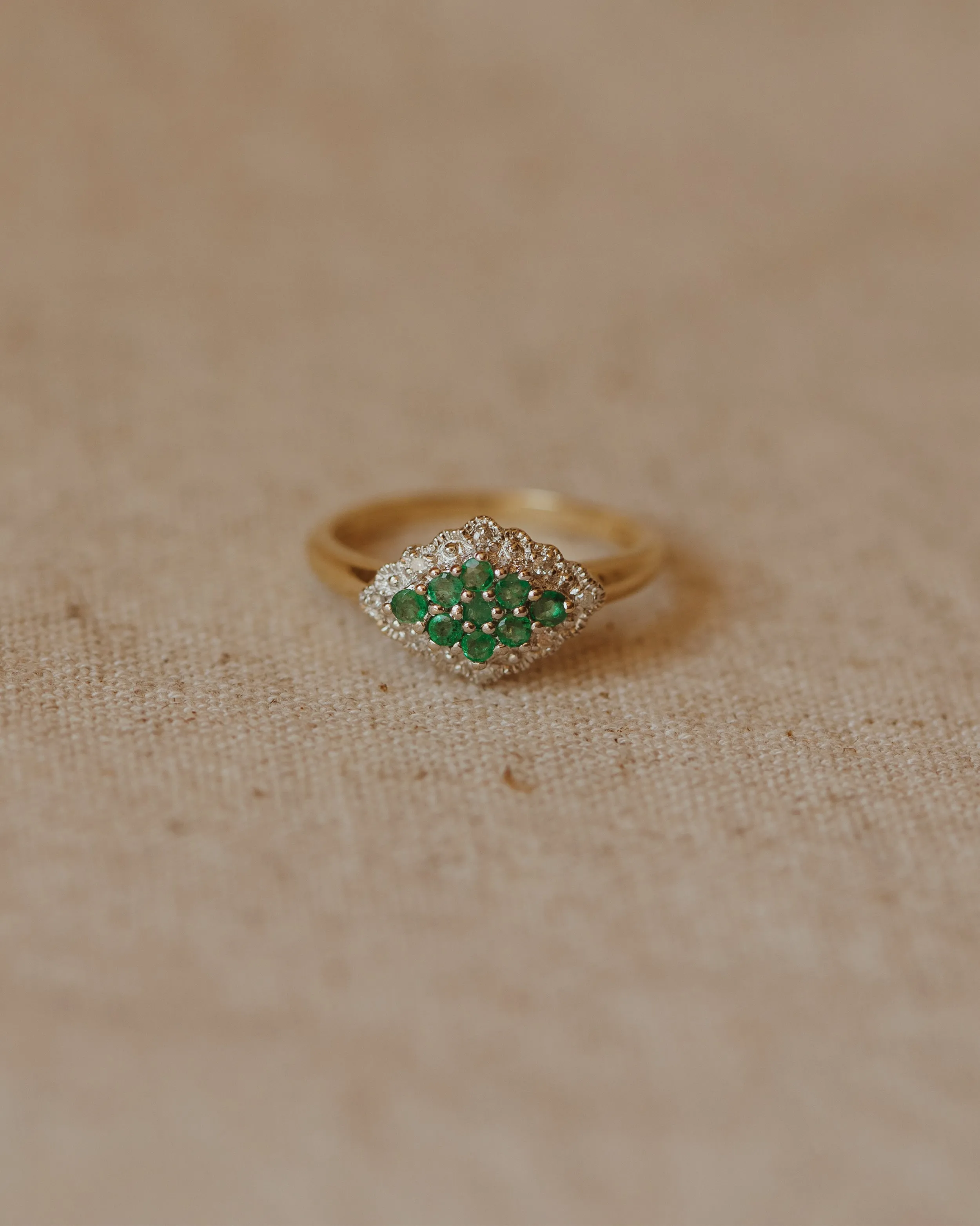 Eugenie Vintage 9ct Gold Emerald & Diamond Cluster Ring sold by Rock n Rose product image thumbnail 2