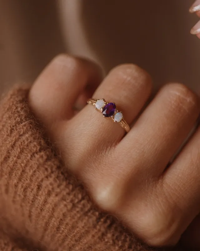 Norma Vintage 9ct Gold Amethyst & Opal Trilogy Ring sold by Rock n Rose