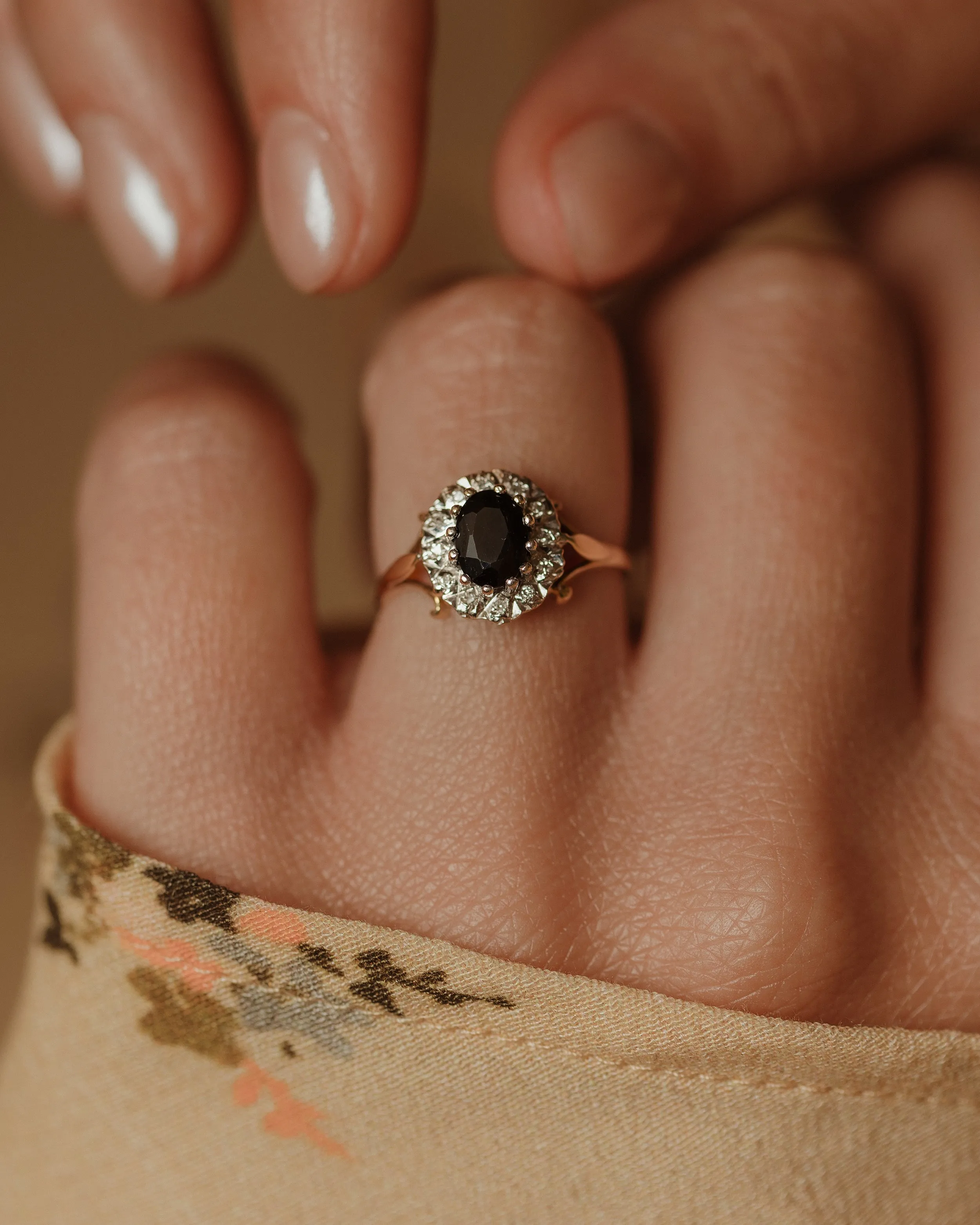 Artemis 1989 Vintage 9ct Gold Sapphire & Diamond Cluster Ring sold by Rock n Rose