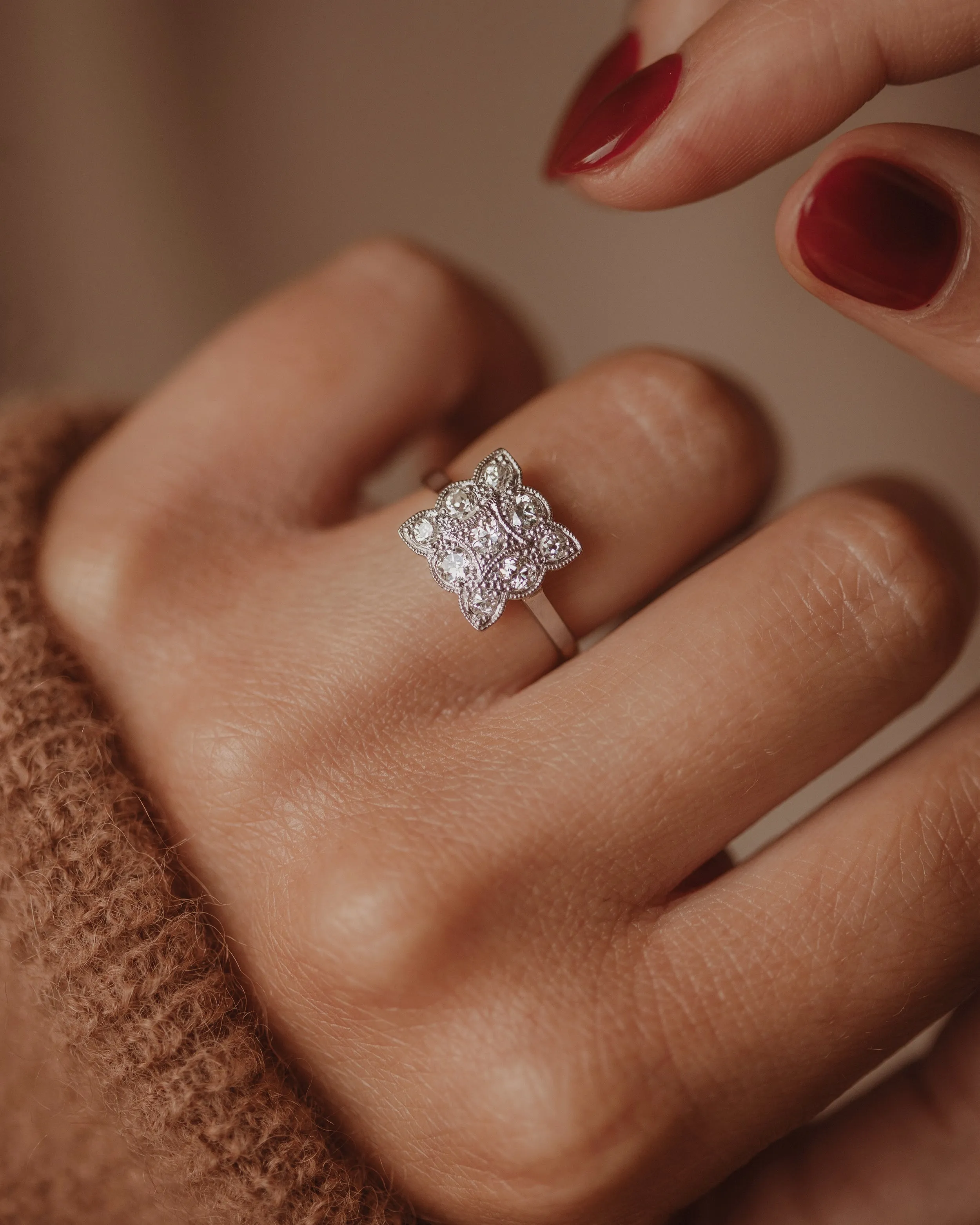 Alberta Antique Art Deco 18ct Gold Diamond Cluster Ring sold by Rock n Rose