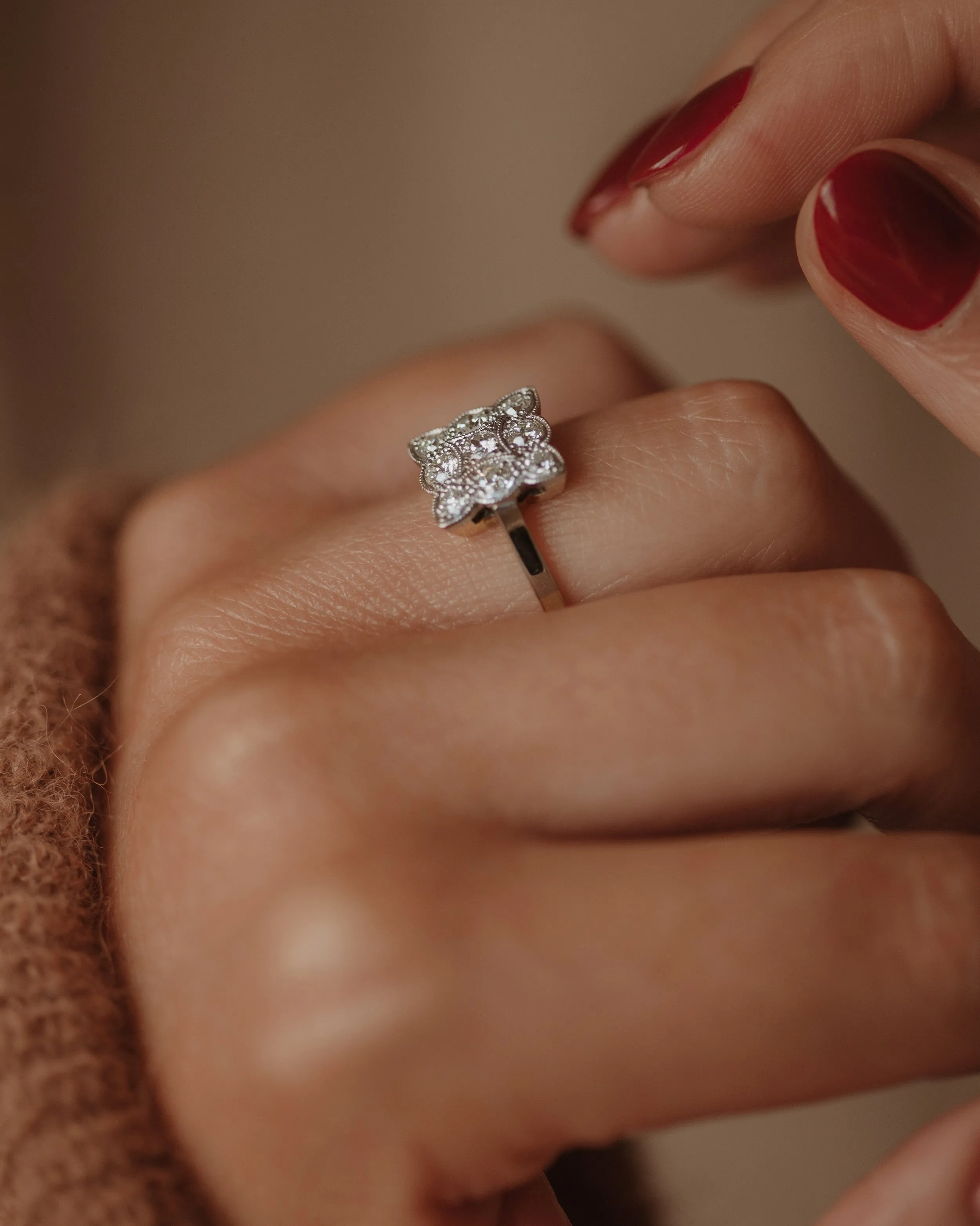 Alberta Antique Art Deco 18ct Gold Diamond Cluster Ring sold by Rock n Rose product image thumbnail 2