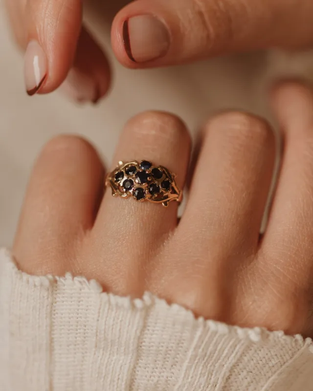 Lois 1978 Vintage 9ct Gold Sapphire Cluster Ring sold by Rock n Rose