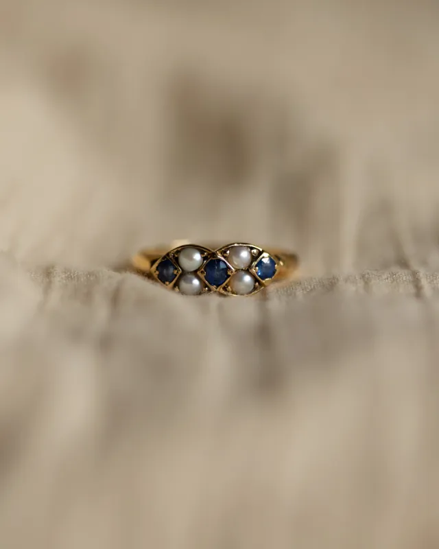 Dahlia 1902 18ct Gold Sapphire & Pearl Ring sold by Rock n Rose