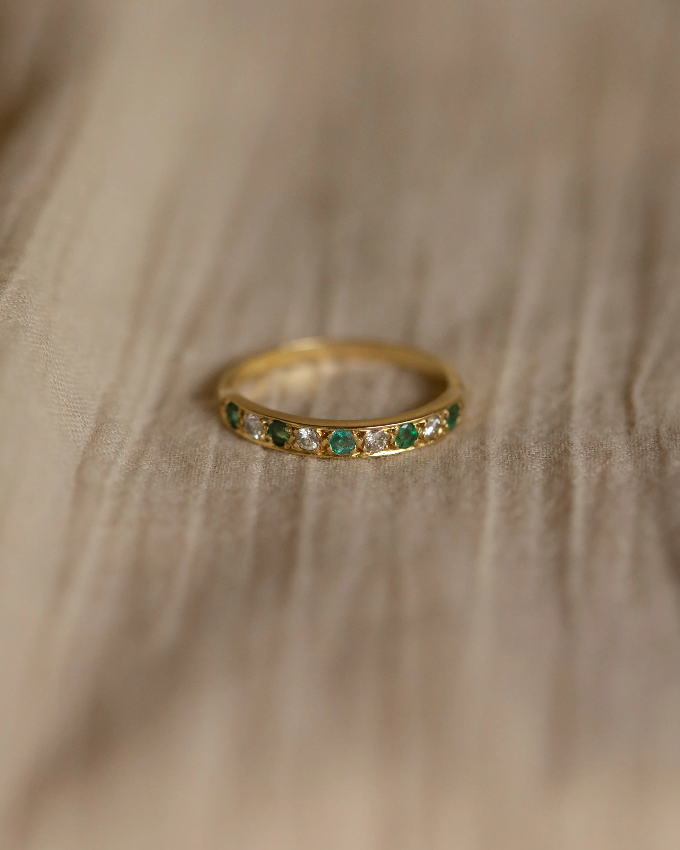 Fennel Antique 18ct Gold Emerald & Diamond Half Eternity Ring sold by Rock n Rose product image thumbnail 3