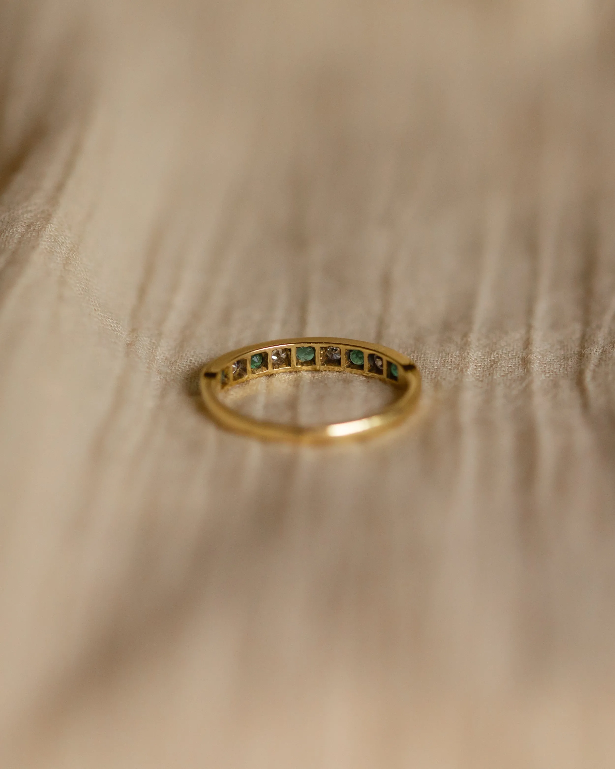 Fennel Antique 18ct Gold Emerald & Diamond Half Eternity Ring sold by Rock n Rose product image thumbnail 5