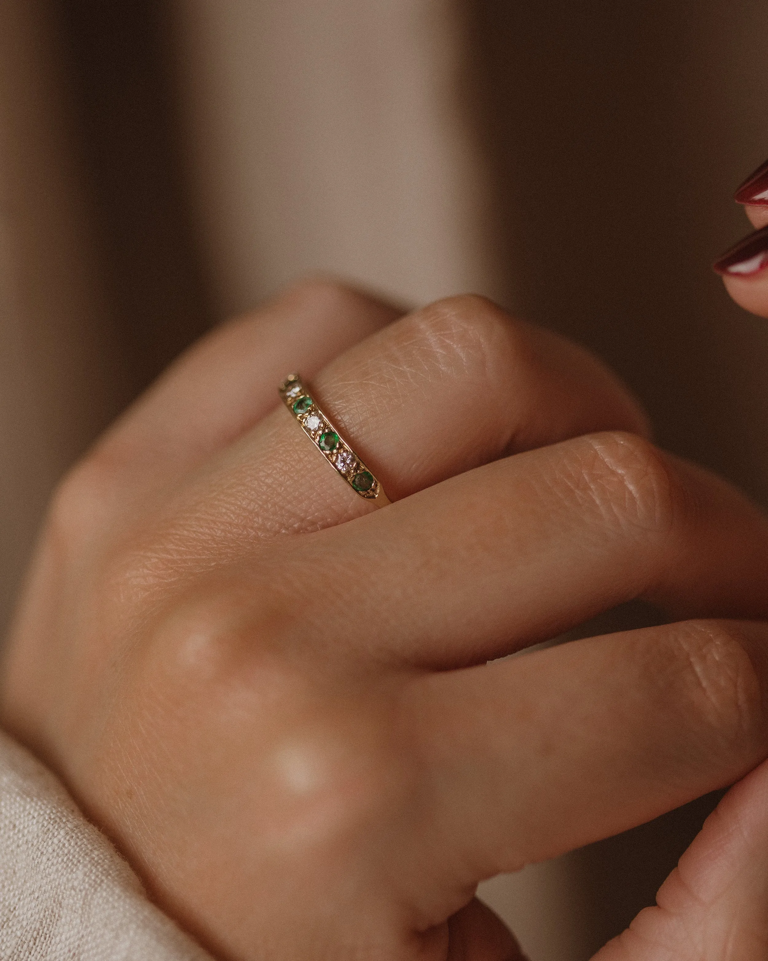 Fennel Antique 18ct Gold Emerald & Diamond Half Eternity Ring sold by Rock n Rose product image thumbnail 2