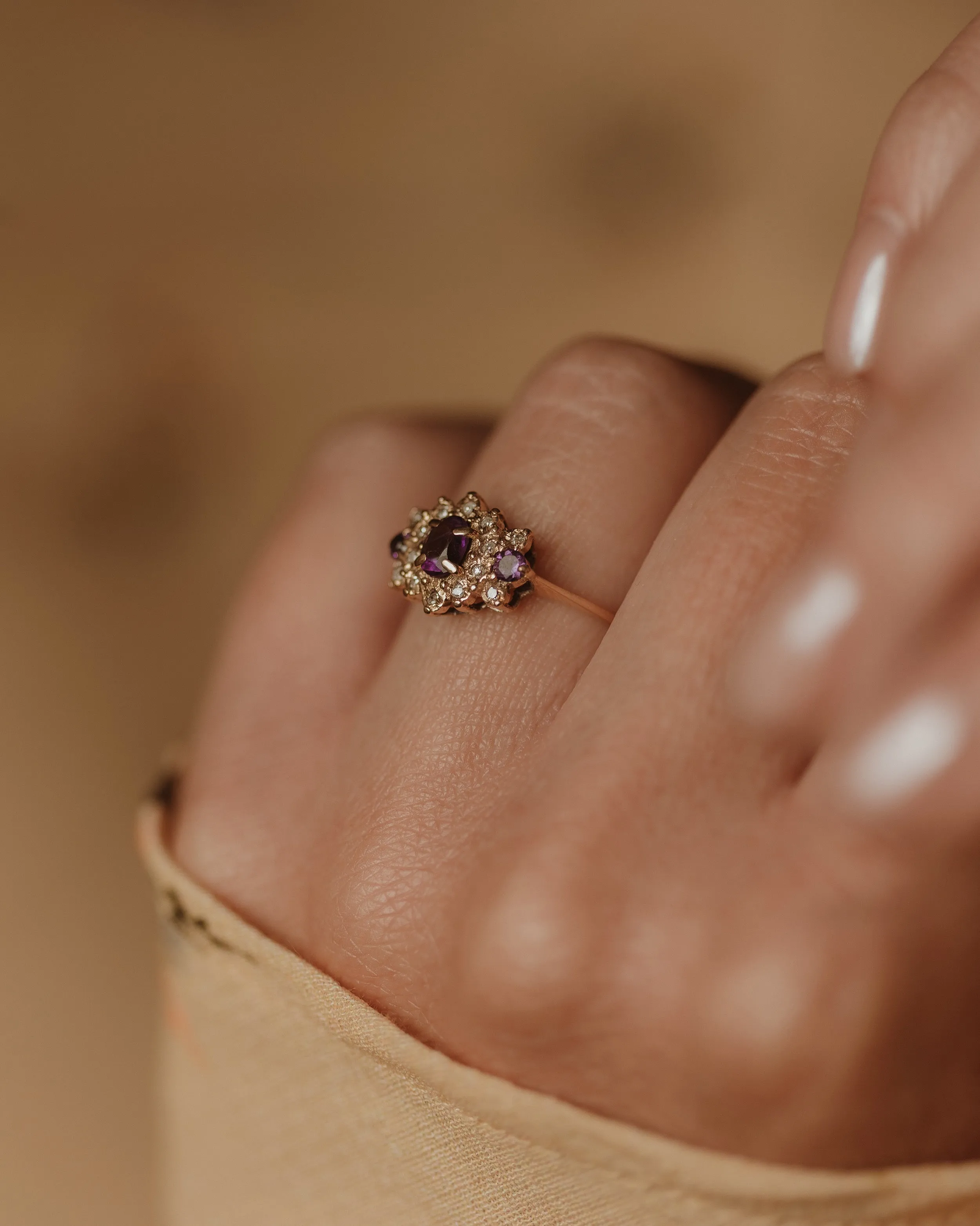 Josie 1991 Vintage 9ct Gold Amethyst & Diamond Cluster Ring sold by Rock n Rose product image thumbnail 3