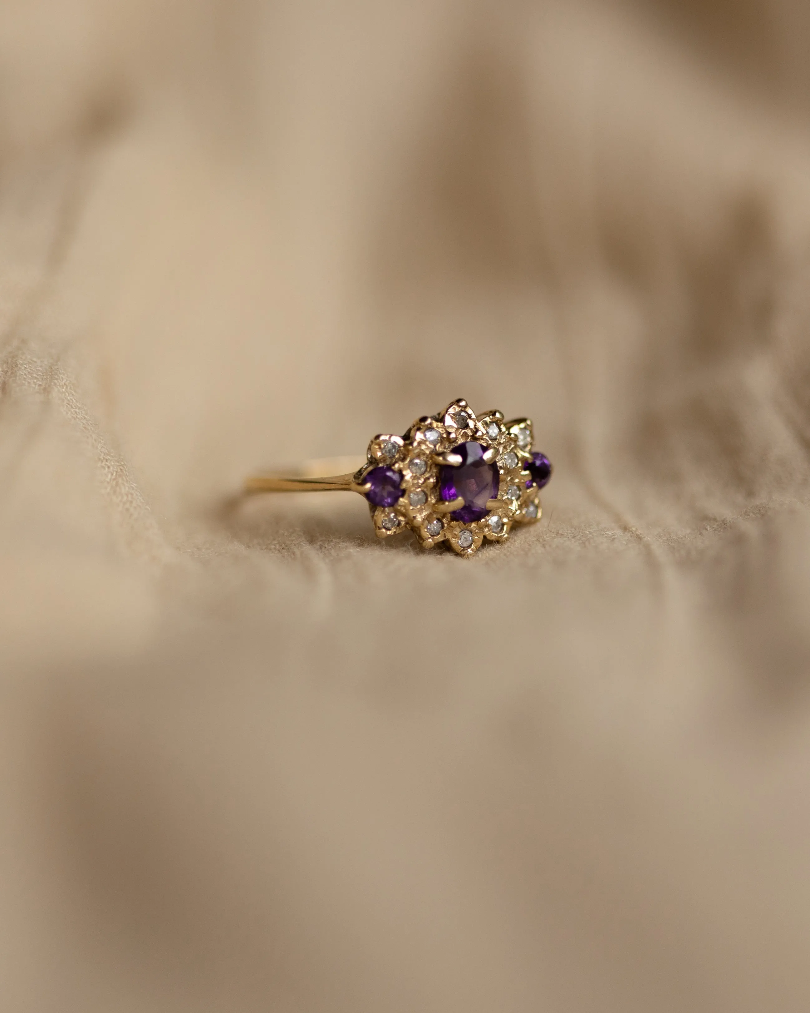 Josie 1991 Vintage 9ct Gold Amethyst & Diamond Cluster Ring sold by Rock n Rose product image thumbnail 4