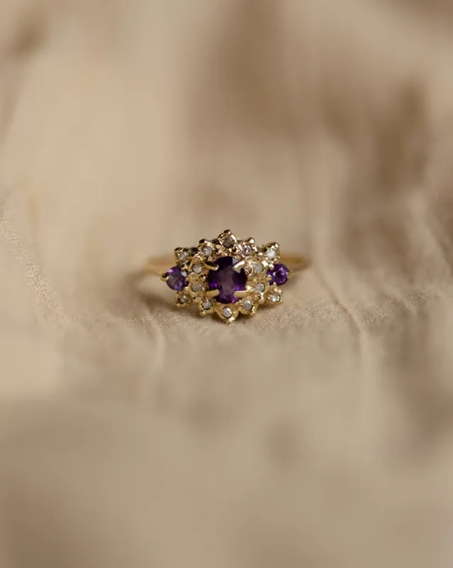 Josie 1991 Vintage 9ct Gold Amethyst & Diamond Cluster Ring sold by Rock n Rose