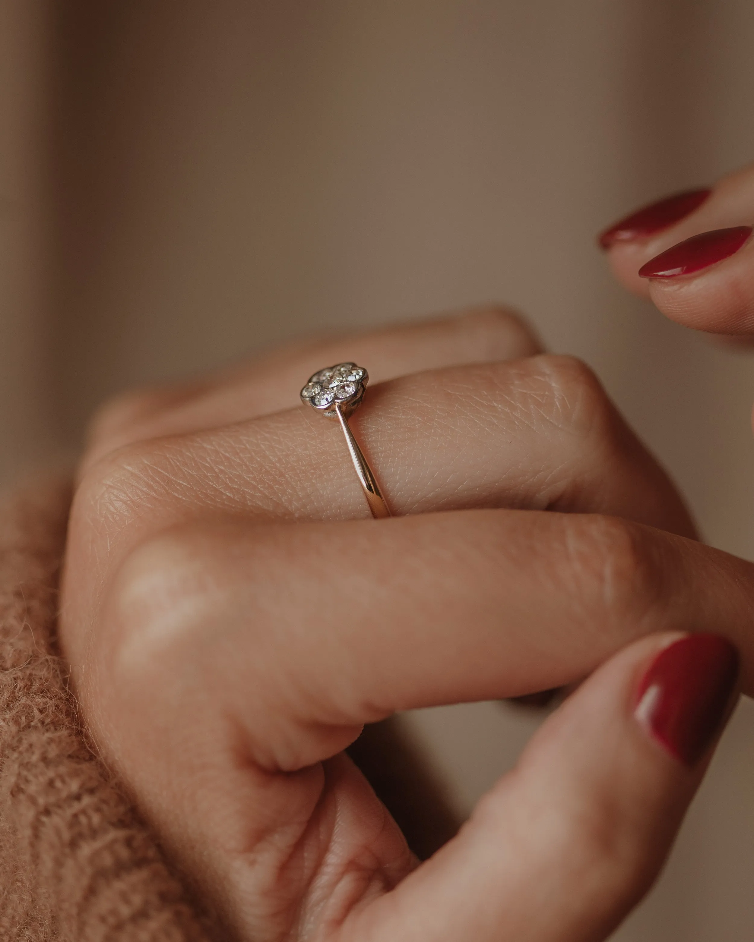 Jessa Antique Edwardian 18ct Gold Diamond Daisy Cluster Ring sold by Rock n Rose product image thumbnail 2