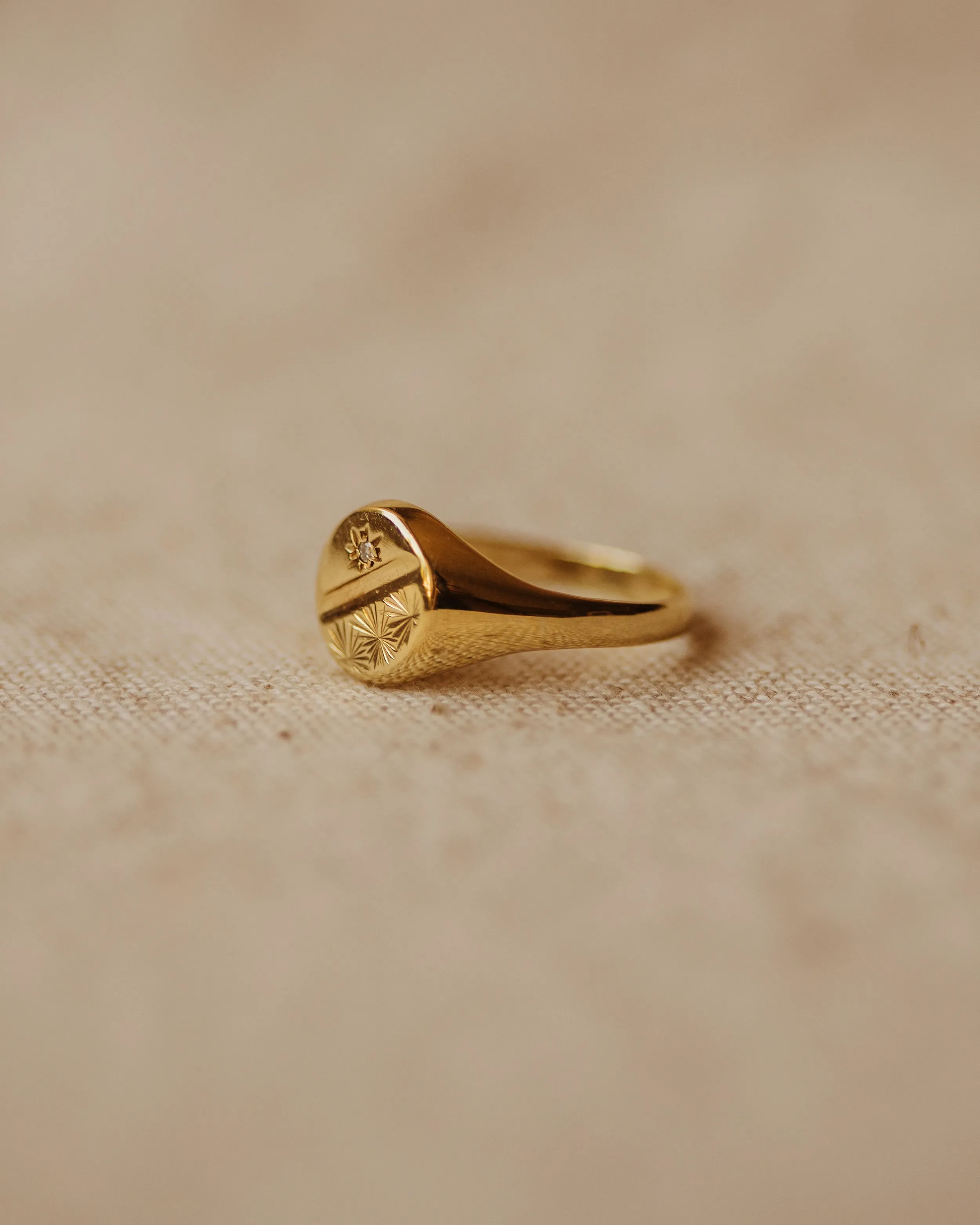 Adelia Vintage 9ct Gold Star Set Diamond Signet Ring sold by Rock n Rose product image thumbnail 3