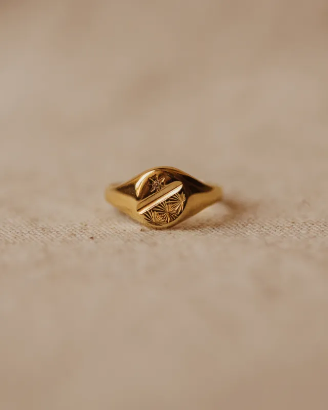 Adelia Vintage 9ct Gold Star Set Diamond Signet Ring sold by Rock n Rose