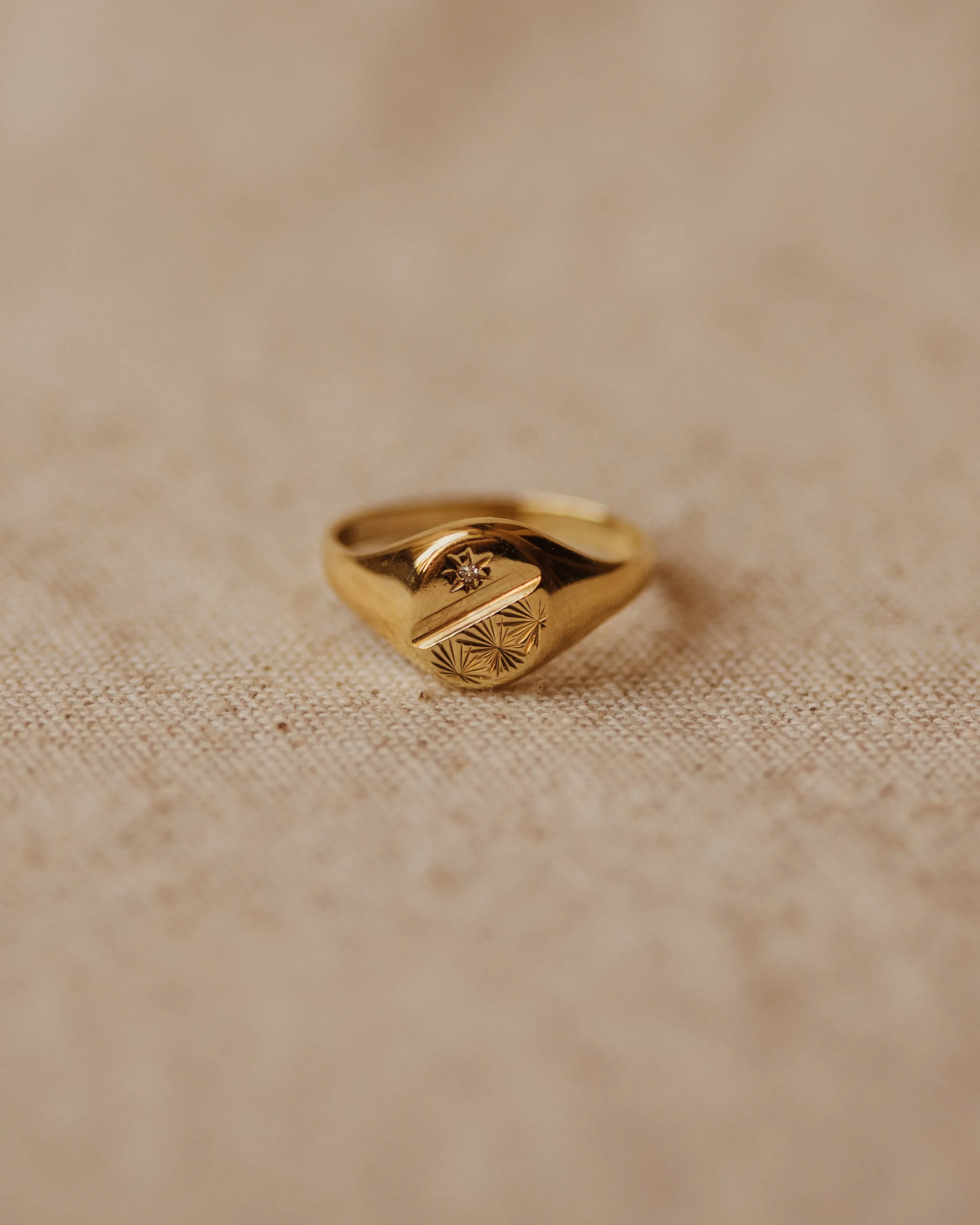 Adelia Vintage 9ct Gold Star Set Diamond Signet Ring sold by Rock n Rose product image thumbnail 4