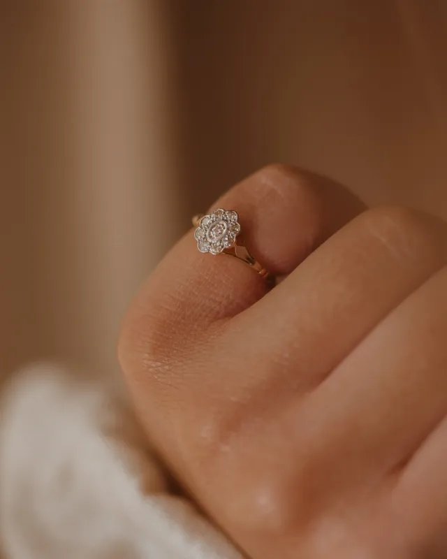 Augusta Vintage 18ct Gold Diamond Flower Cluster Ring sold by Rock n Rose