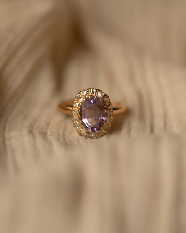 Sylvia Antique 18ct Gold Amethyst & Diamond Cluster Ring sold by Rock n Rose