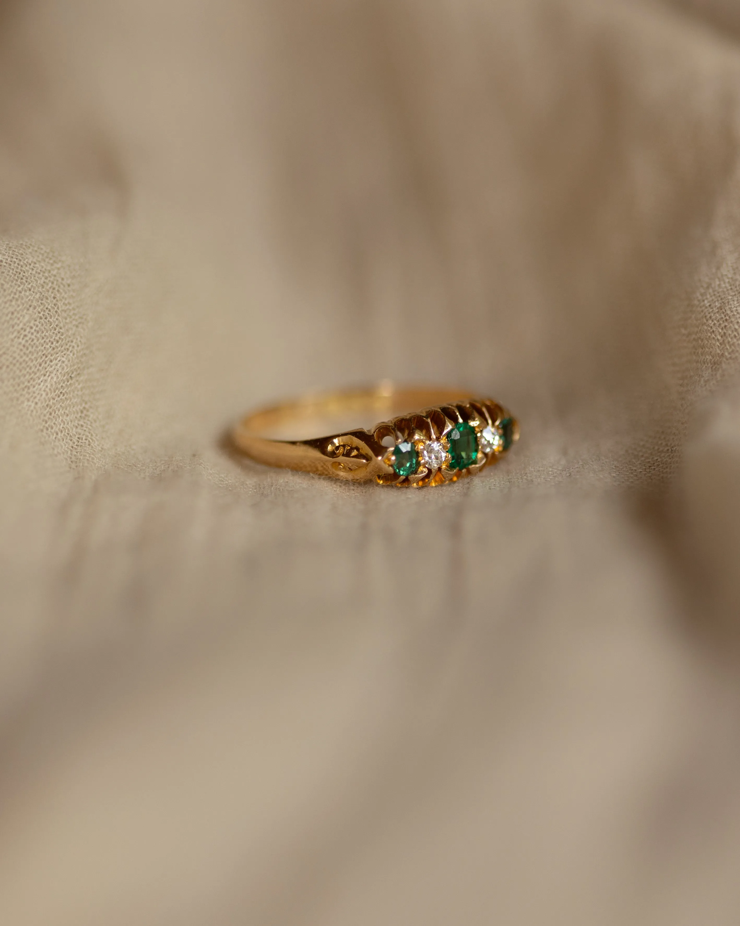 Juliette 1903 Antique 18ct Gold Green Garnet & Diamond Five Stone Ring sold by Rock n Rose product image thumbnail 4