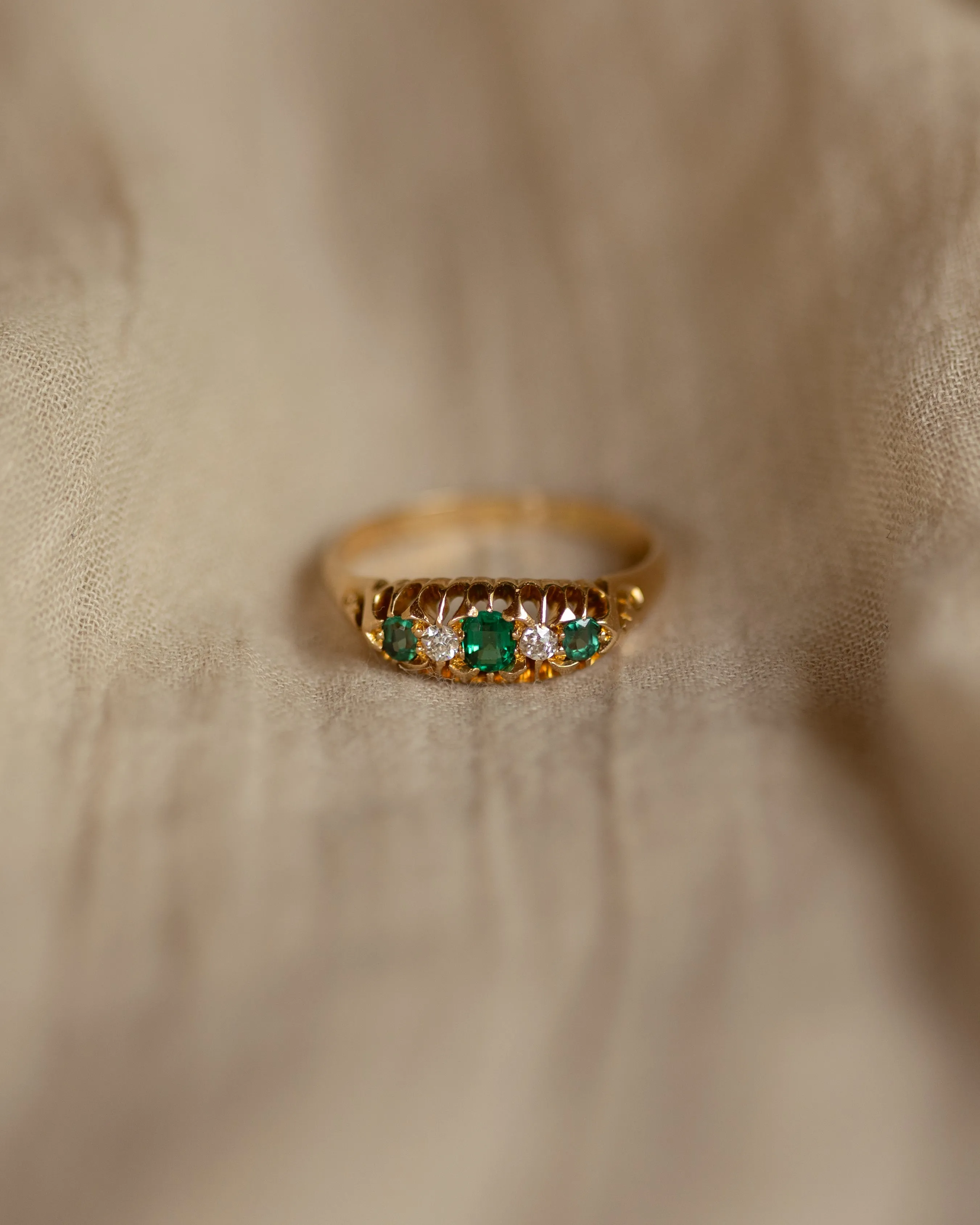 Juliette 1903 Antique 18ct Gold Green Garnet & Diamond Five Stone Ring sold by Rock n Rose product image thumbnail 3