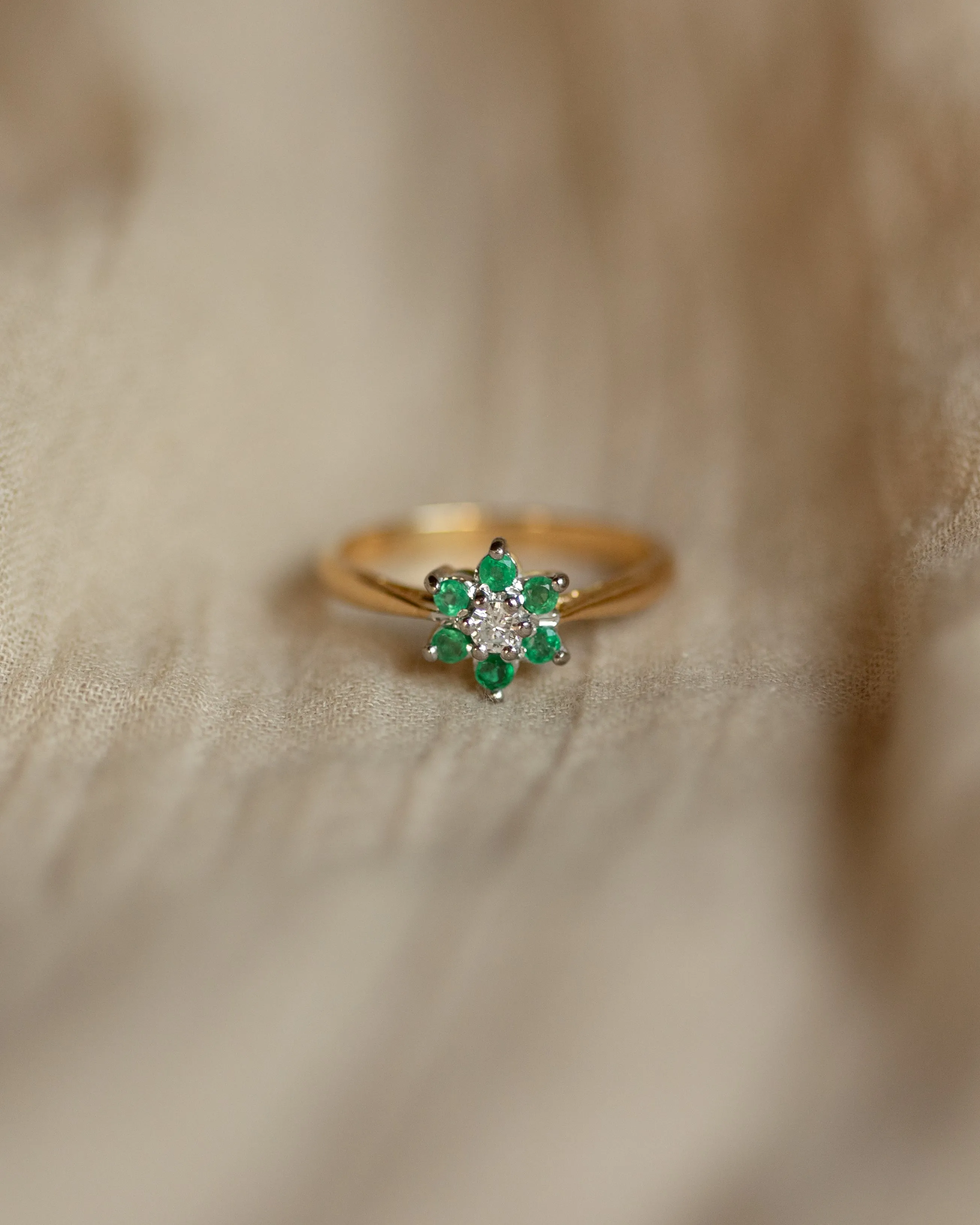 Maeve Vintage 18ct Gold Emerald & Diamond Cluster Ring sold by Rock n Rose product image thumbnail 3