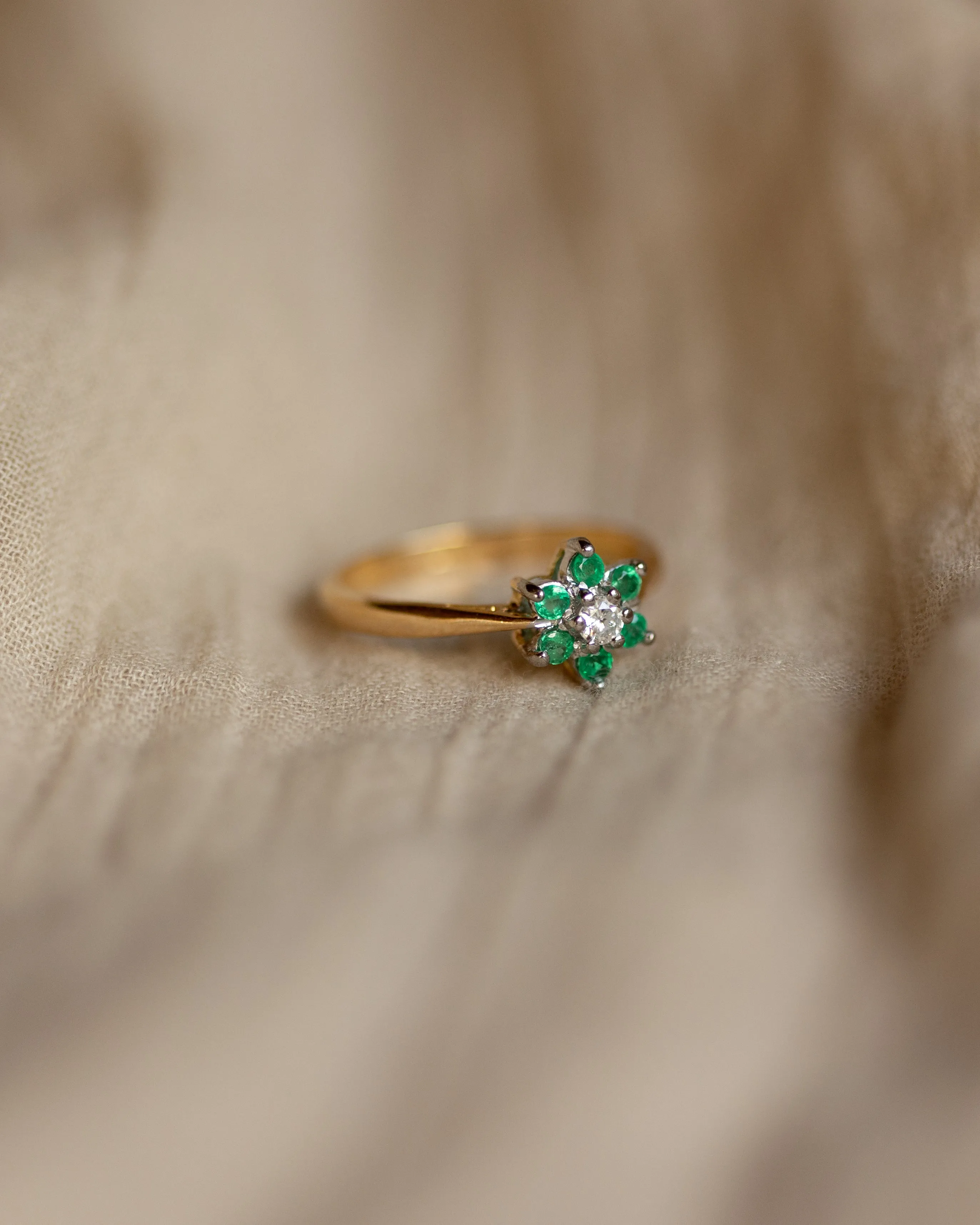 Maeve Vintage 18ct Gold Emerald & Diamond Cluster Ring sold by Rock n Rose product image thumbnail 4