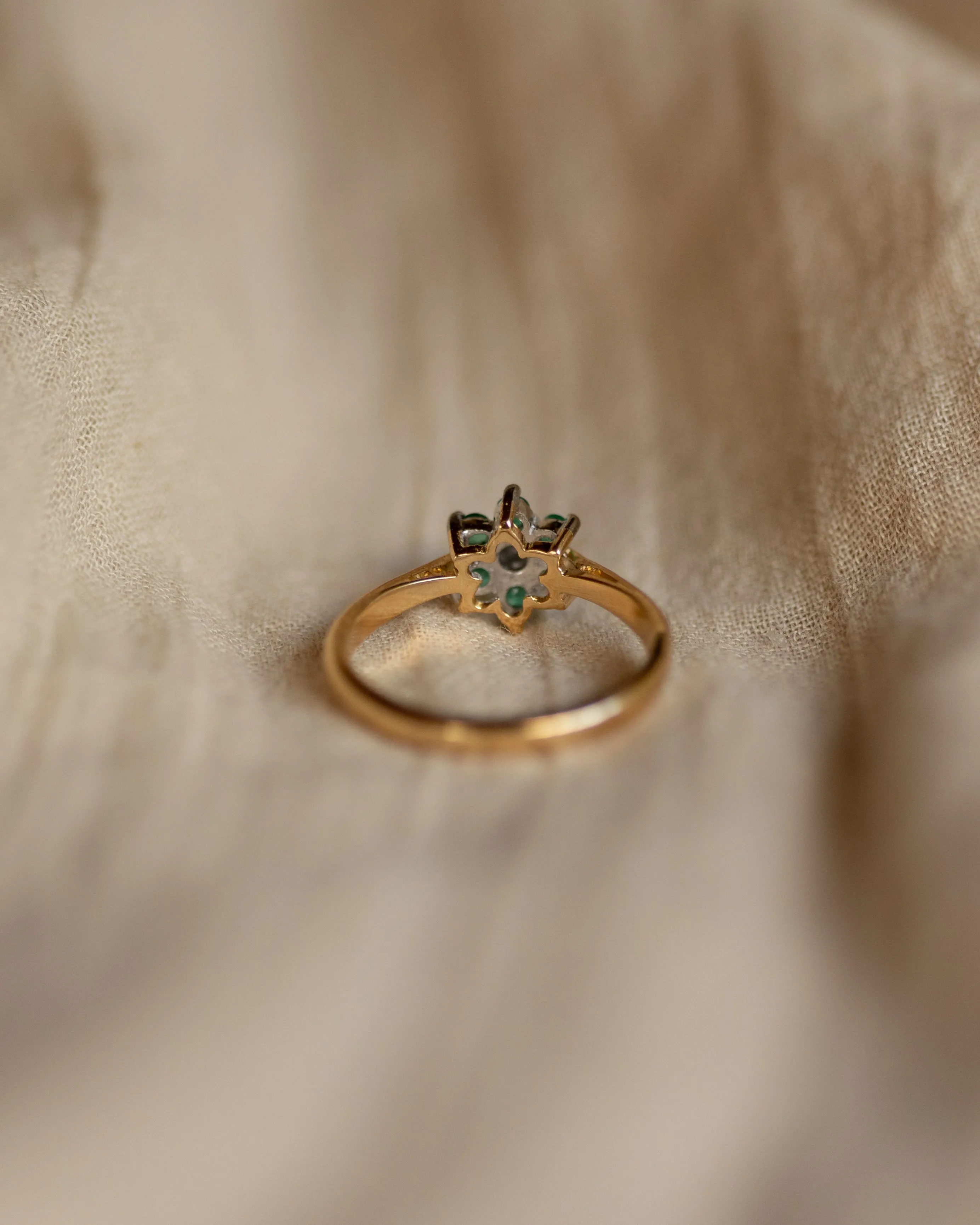 Maeve Vintage 18ct Gold Emerald & Diamond Cluster Ring sold by Rock n Rose product image thumbnail 5