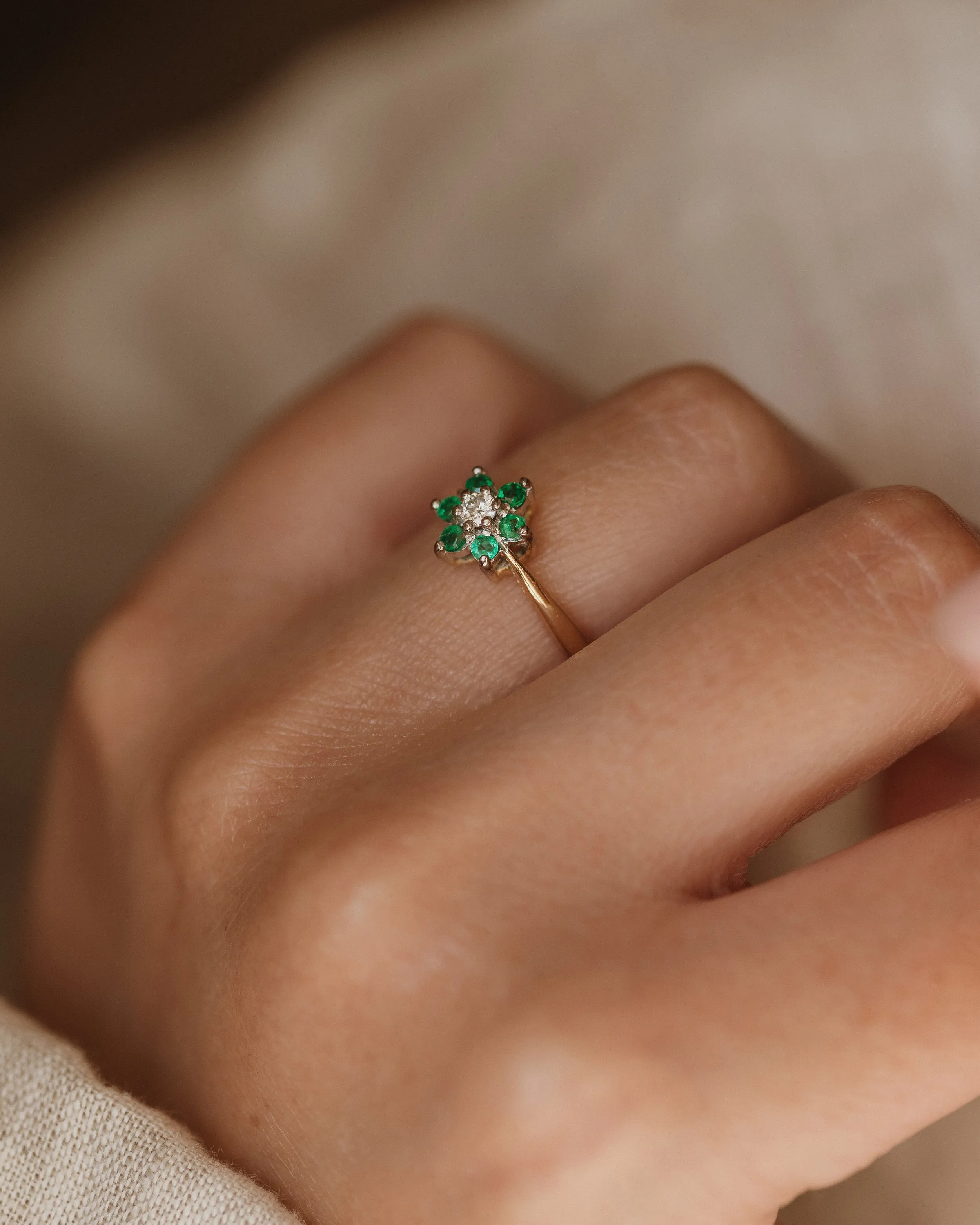 Maeve Vintage 18ct Gold Emerald & Diamond Cluster Ring sold by Rock n Rose product image thumbnail 2