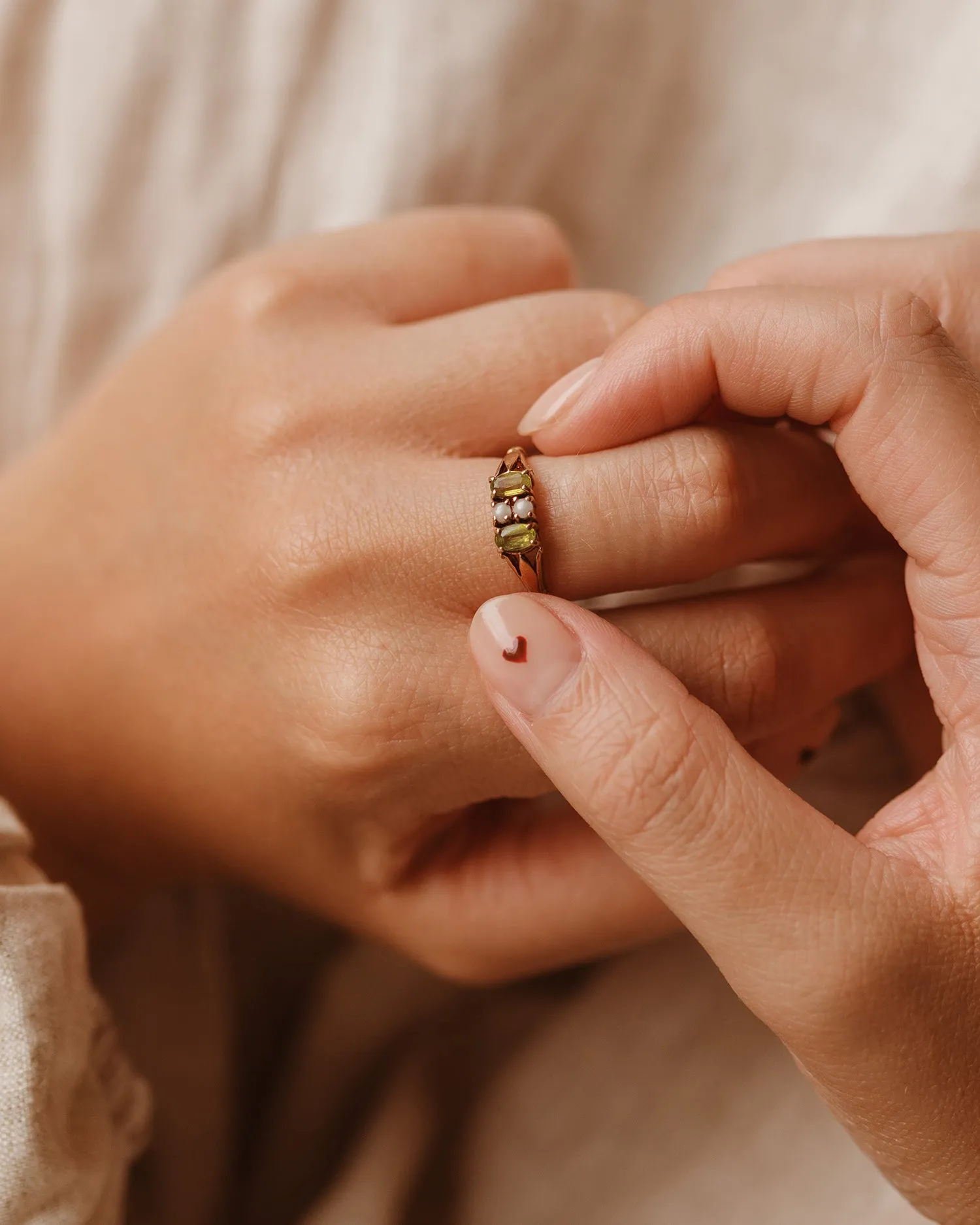 Matilda 9ct Gold Peridot & Pearl Ring sold by Rock n Rose