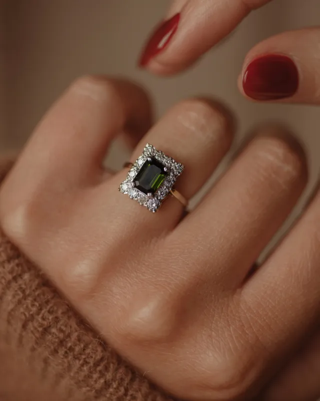 Aubrey 1984 Vintage 18ct Gold Tourmaline & Diamond Cluster Ring sold by Rock n Rose