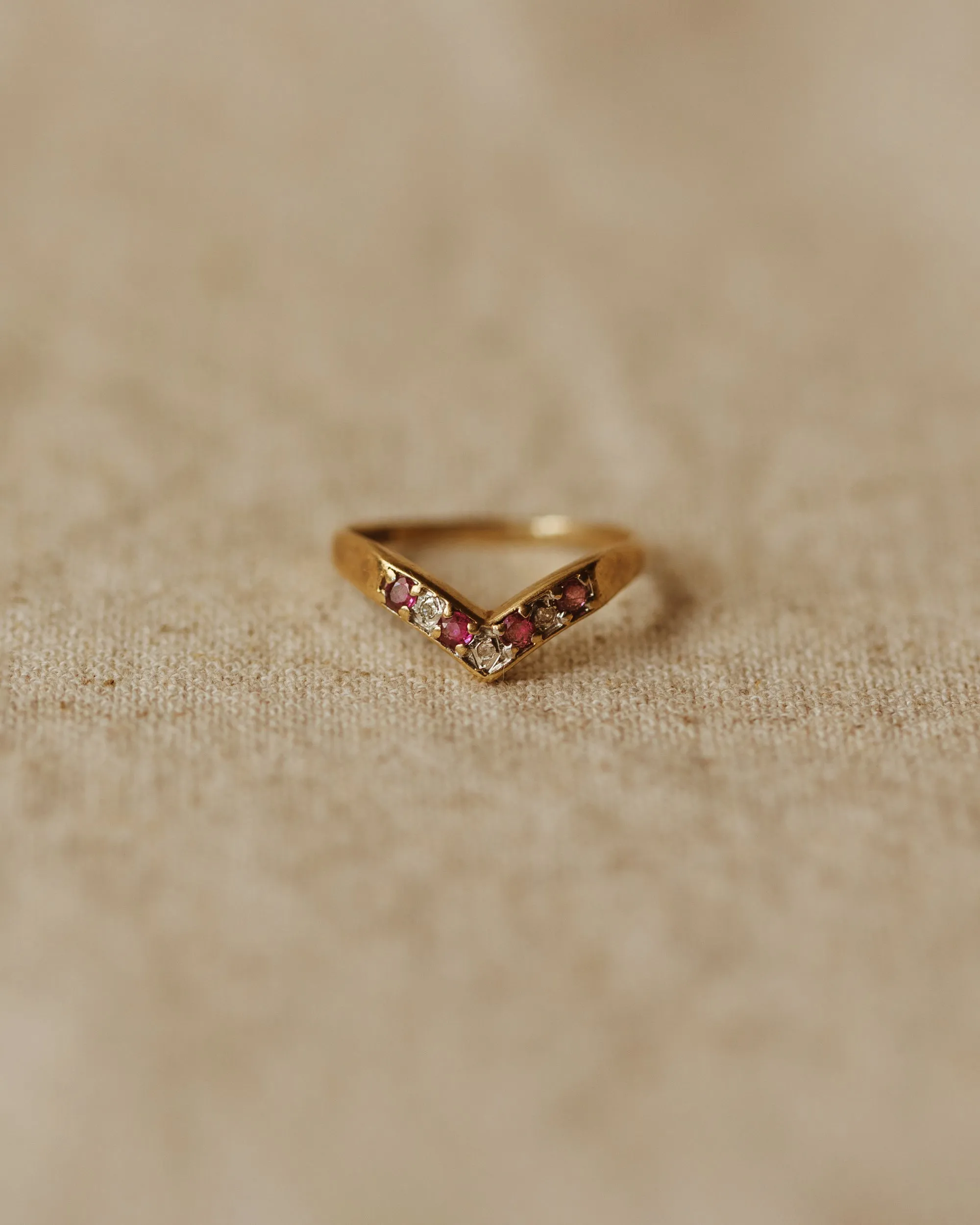 Rosa Vintage 9ct Gold Ruby & Diamond Wishbone Ring sold by Rock n Rose