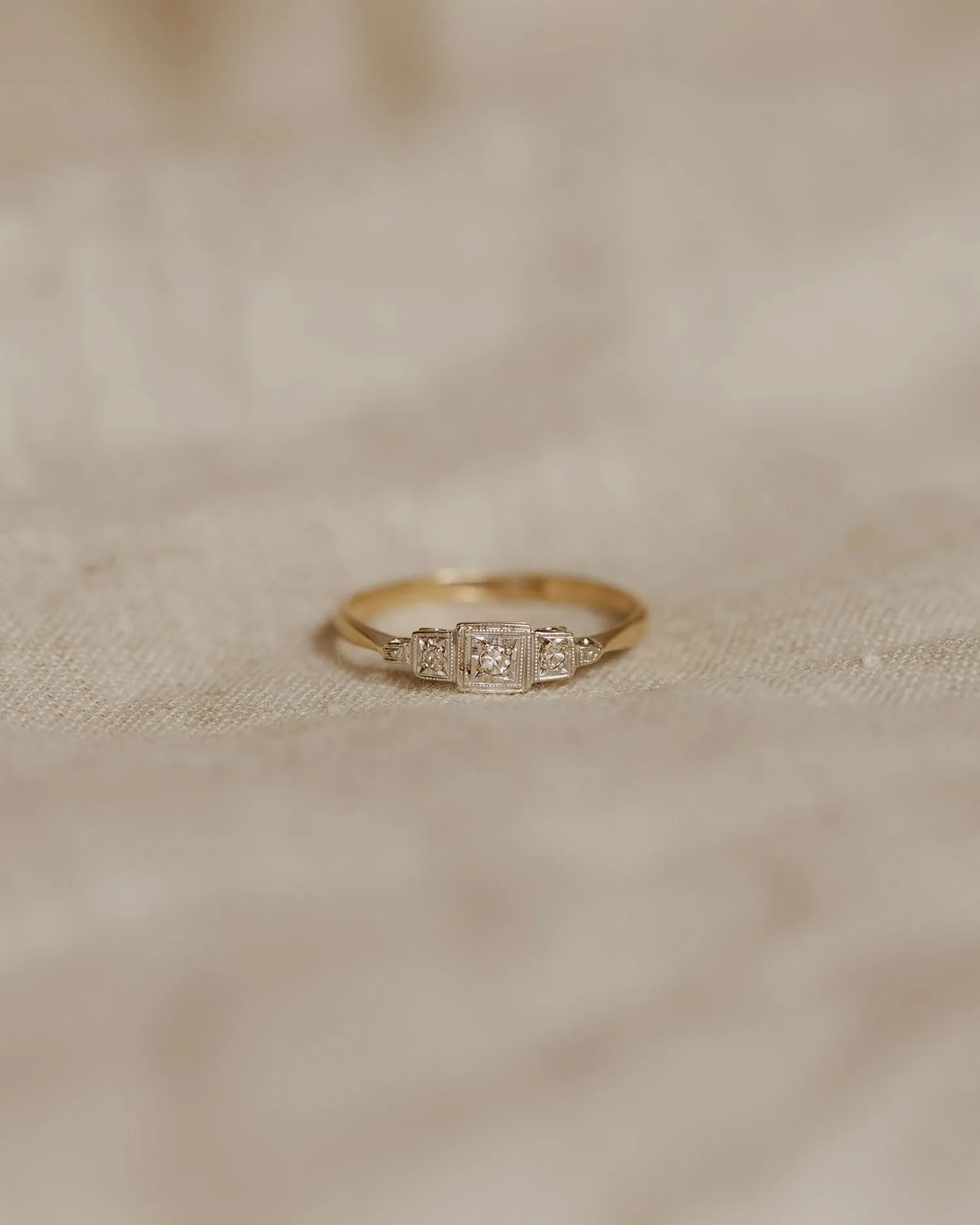 Theodora 18ct Gold Art Deco Three Diamond Ring sold by Rock n Rose product image thumbnail 2