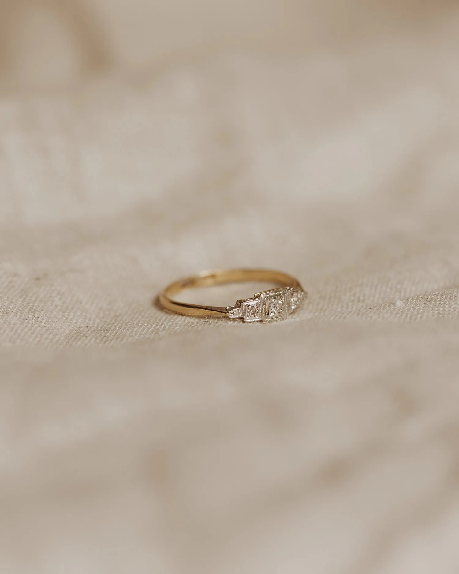 Theodora 18ct Gold Art Deco Three Diamond Ring sold by Rock n Rose product image thumbnail 3