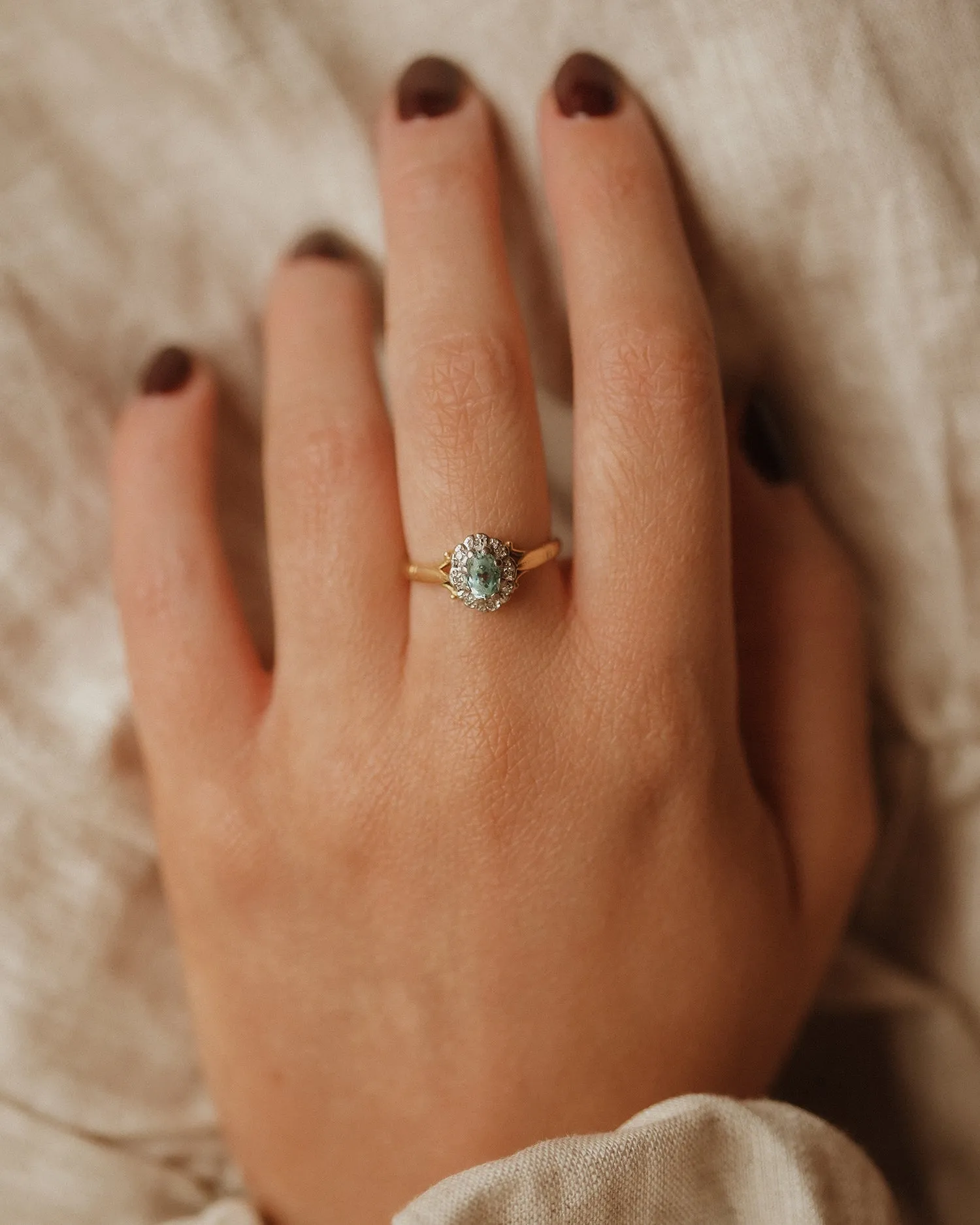 Sadie 1978 18ct Gold Aquamarine & Diamond Ring sold by Rock n Rose