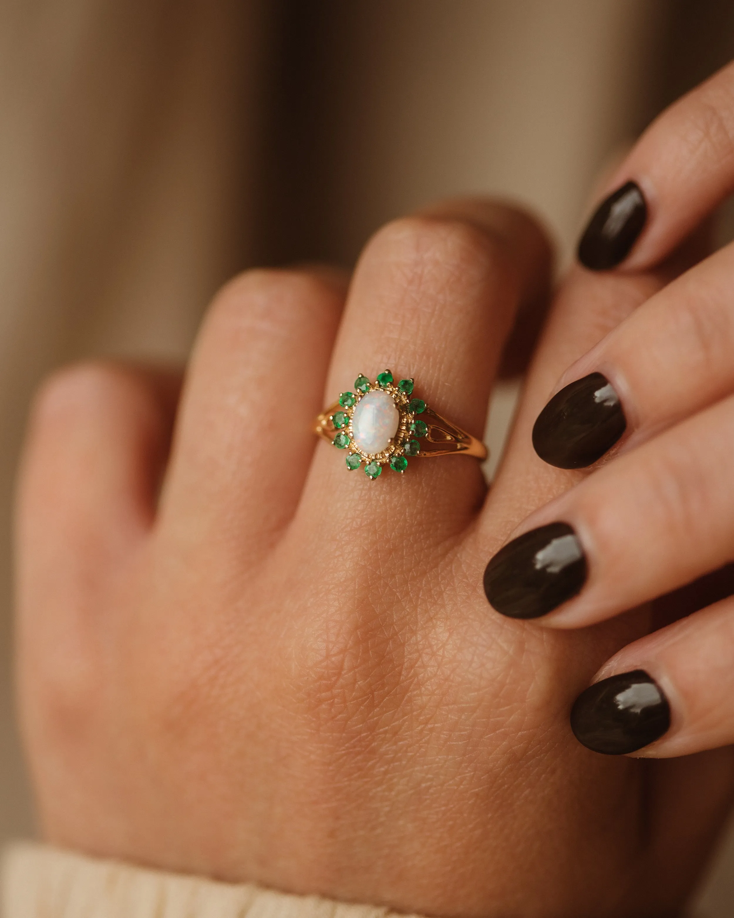 Dorothy Vintage 9ct Gold Opal & Emerald Ring sold by Rock n Rose