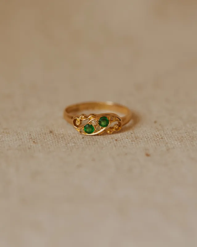 Clover 1916 18ct Gold Green Garnet & Diamond Ring sold by Rock n Rose