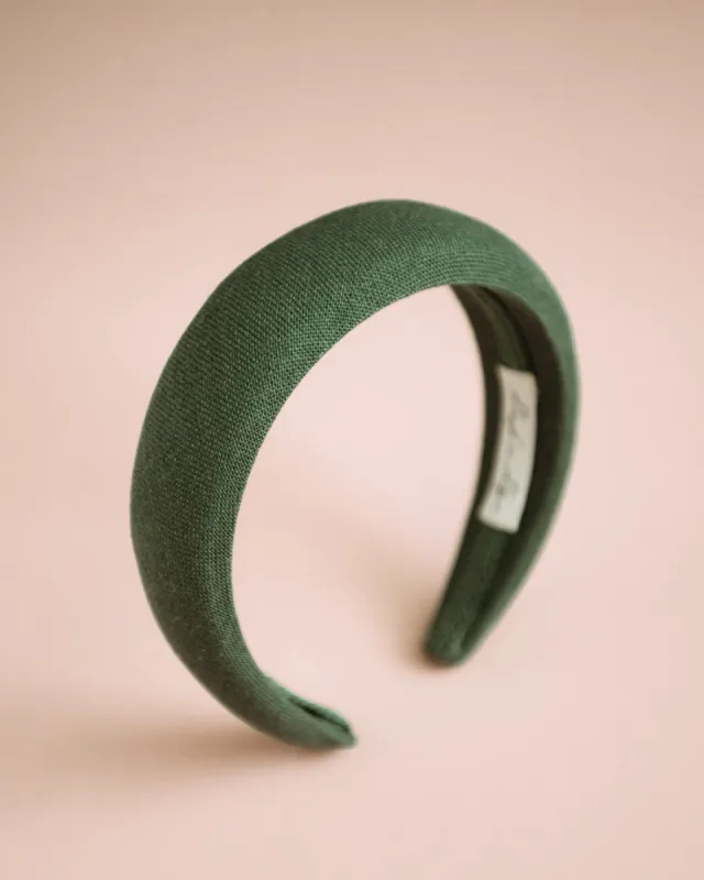 Vera Forest Green Linen Padded Headband sold by Rock n Rose