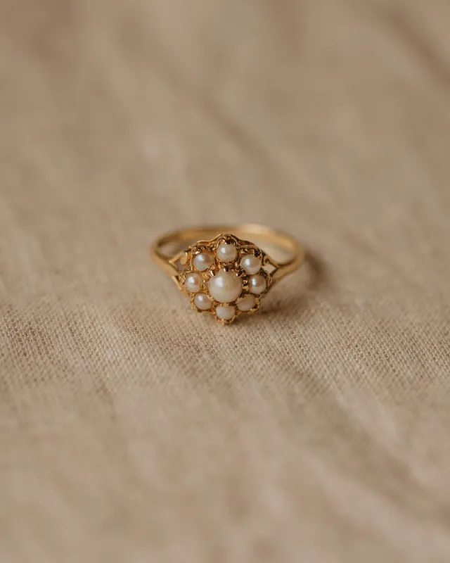 Maria Vintage 9ct Gold Pearl Flower Cluster Ring sold by Rock n Rose