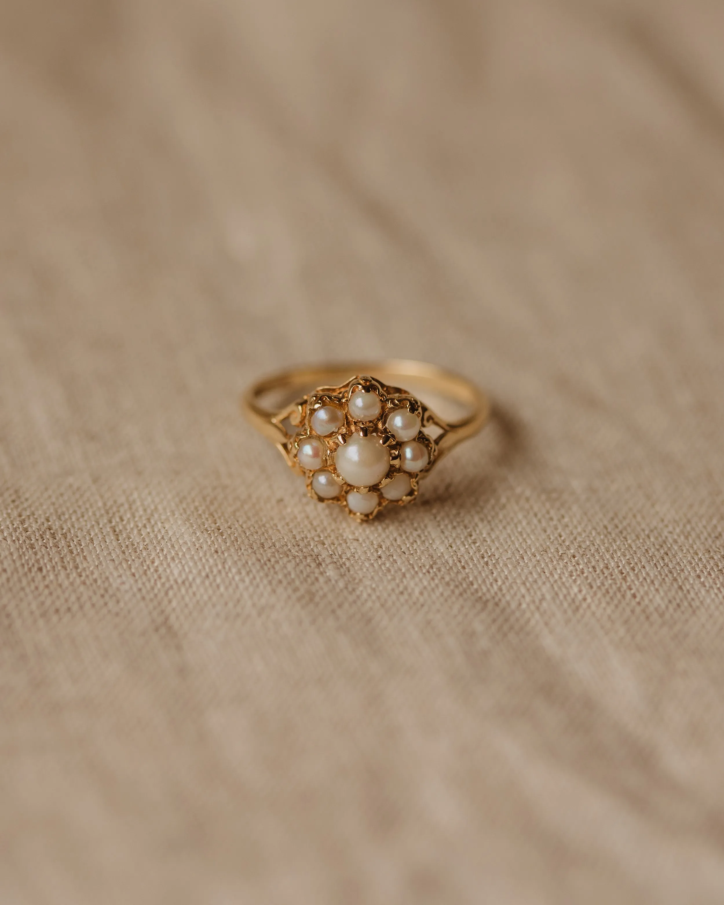 Maria Vintage 9ct Gold Pearl Flower Cluster Ring sold by Rock n Rose
