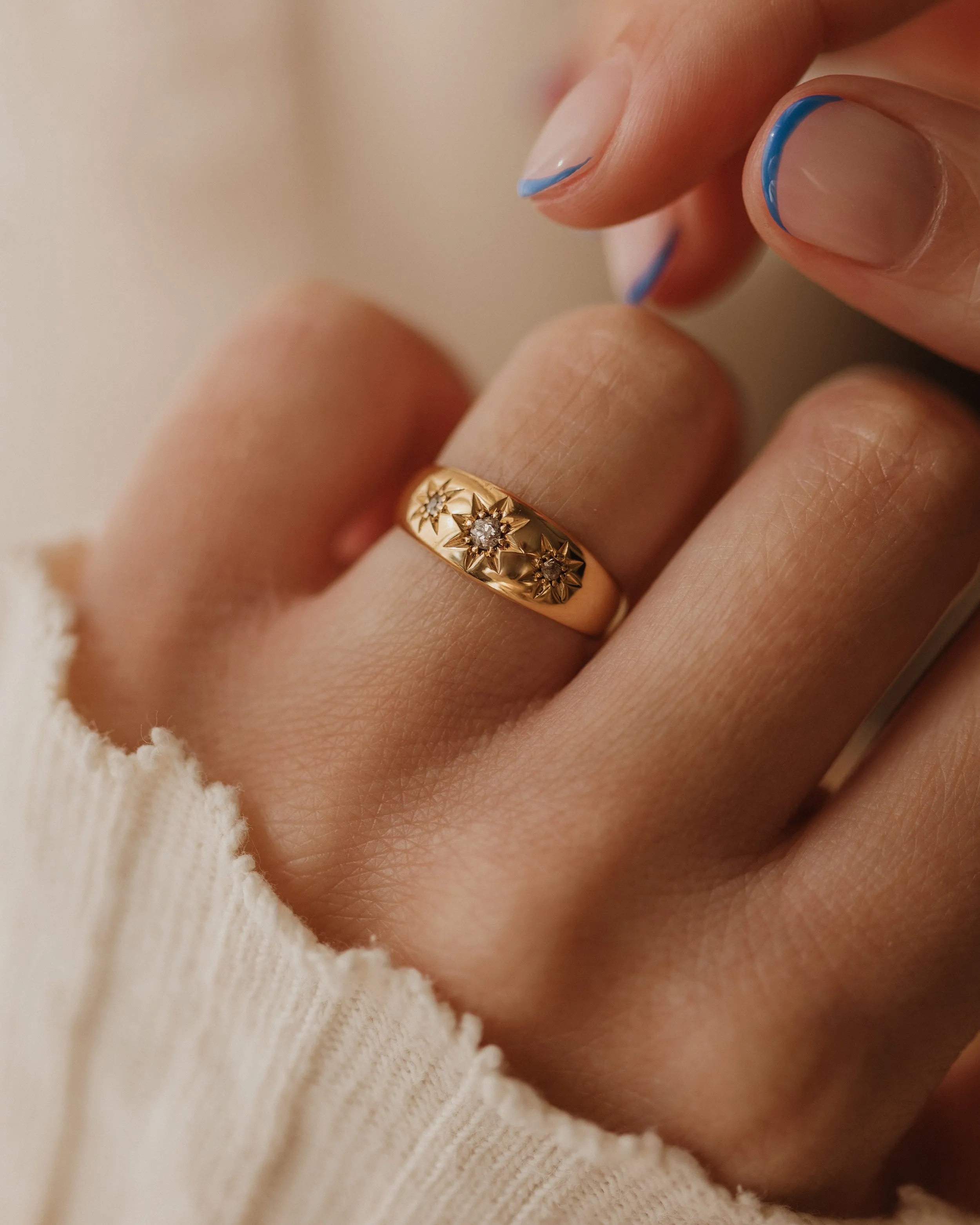 Althea 1908 Antique 18ct Gold Star Set Diamond Trilogy Ring sold by Rock n Rose product image thumbnail 2