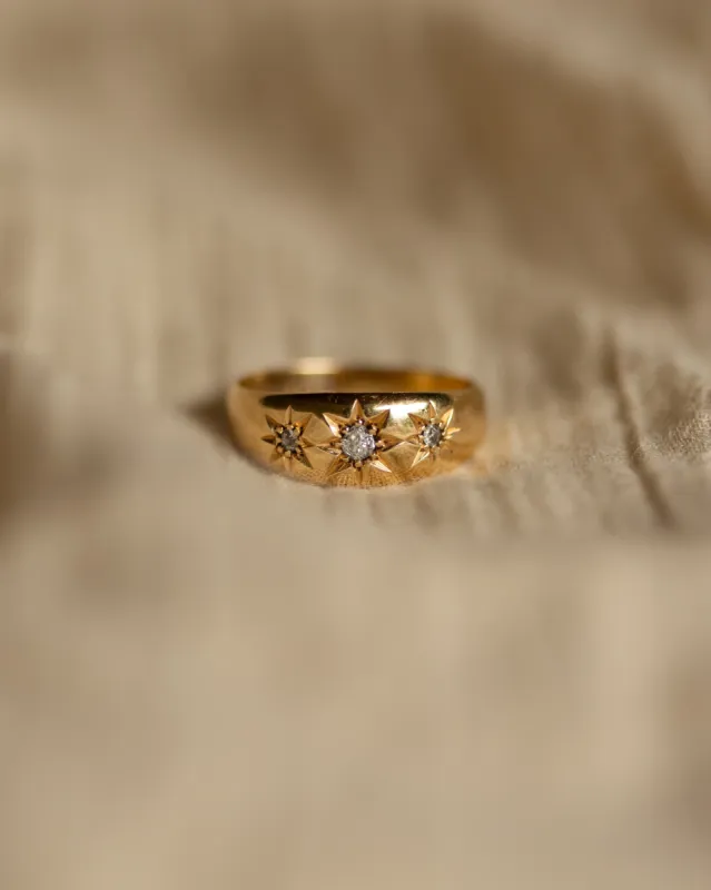 Althea 1908 Antique 18ct Gold Star Set Diamond Trilogy Ring sold by Rock n Rose
