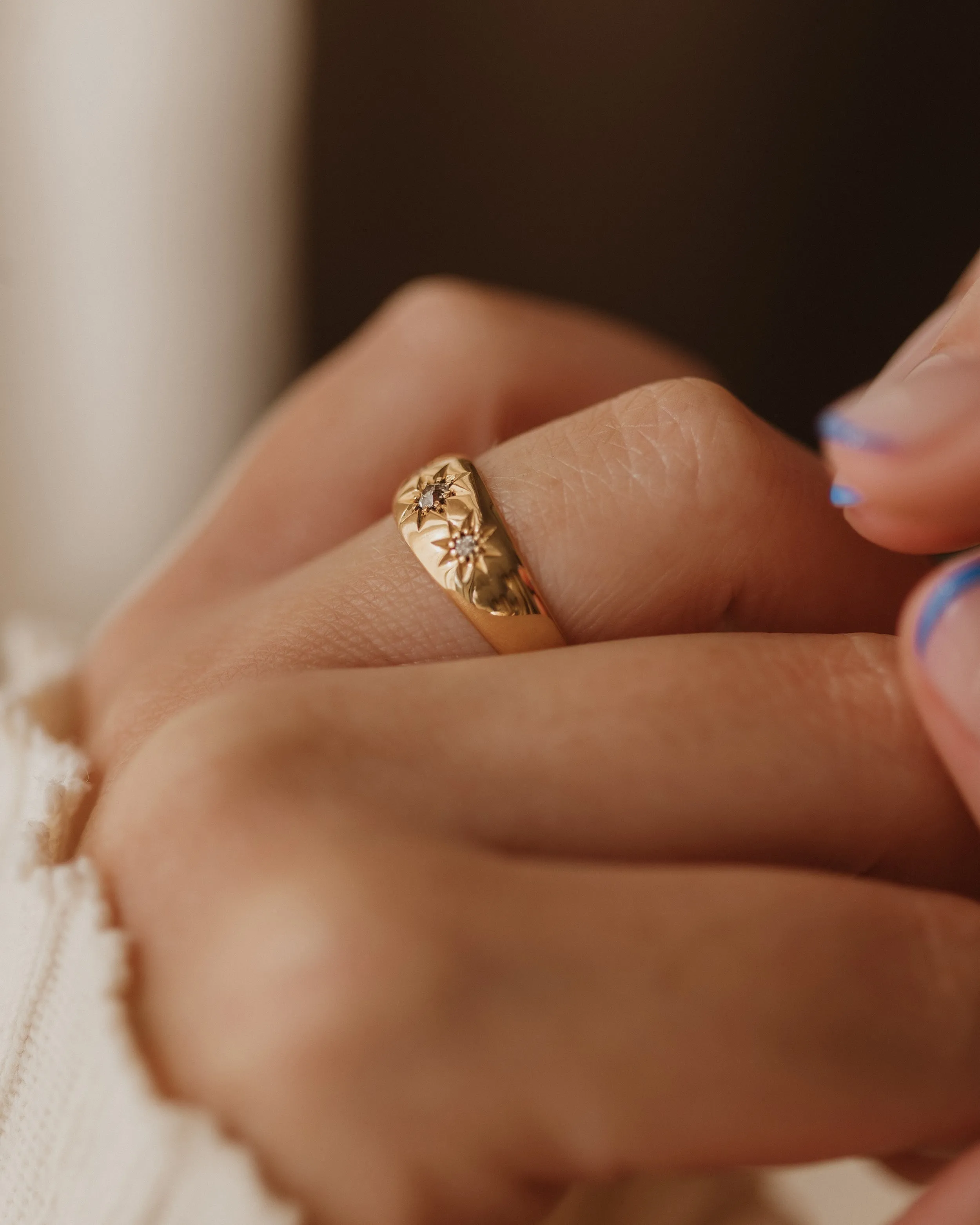 Althea 1908 Antique 18ct Gold Star Set Diamond Trilogy Ring sold by Rock n Rose product image thumbnail 3