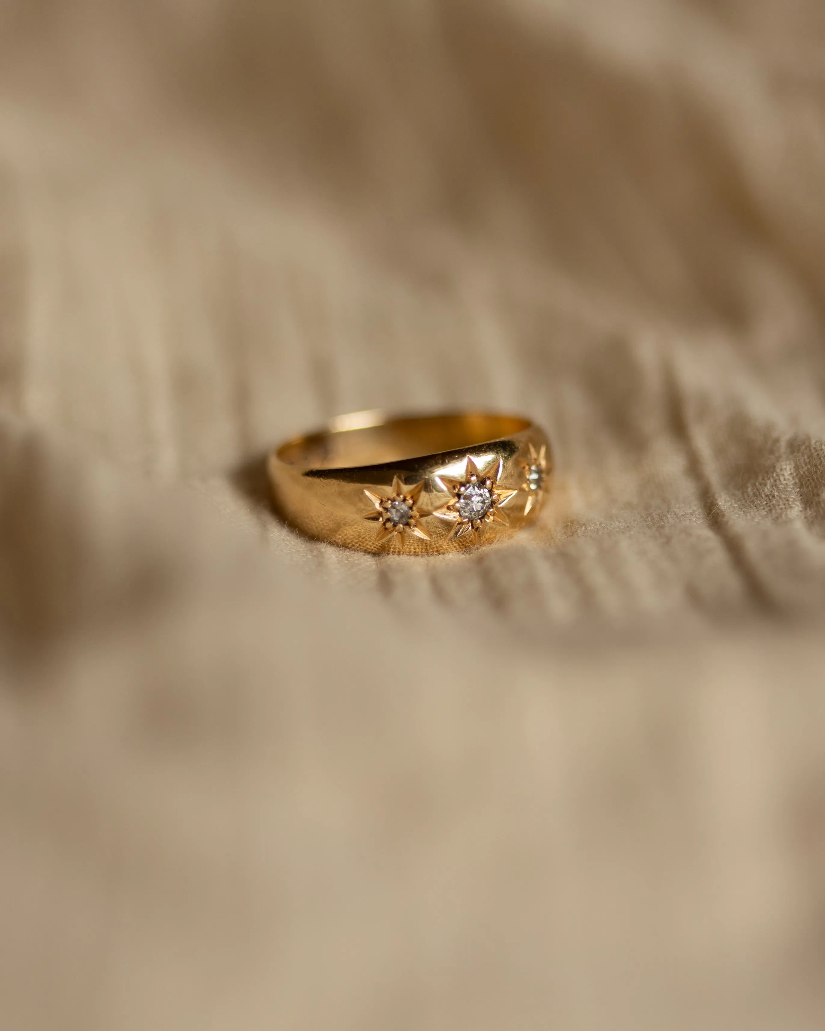 Althea 1908 Antique 18ct Gold Star Set Diamond Trilogy Ring sold by Rock n Rose product image thumbnail 4