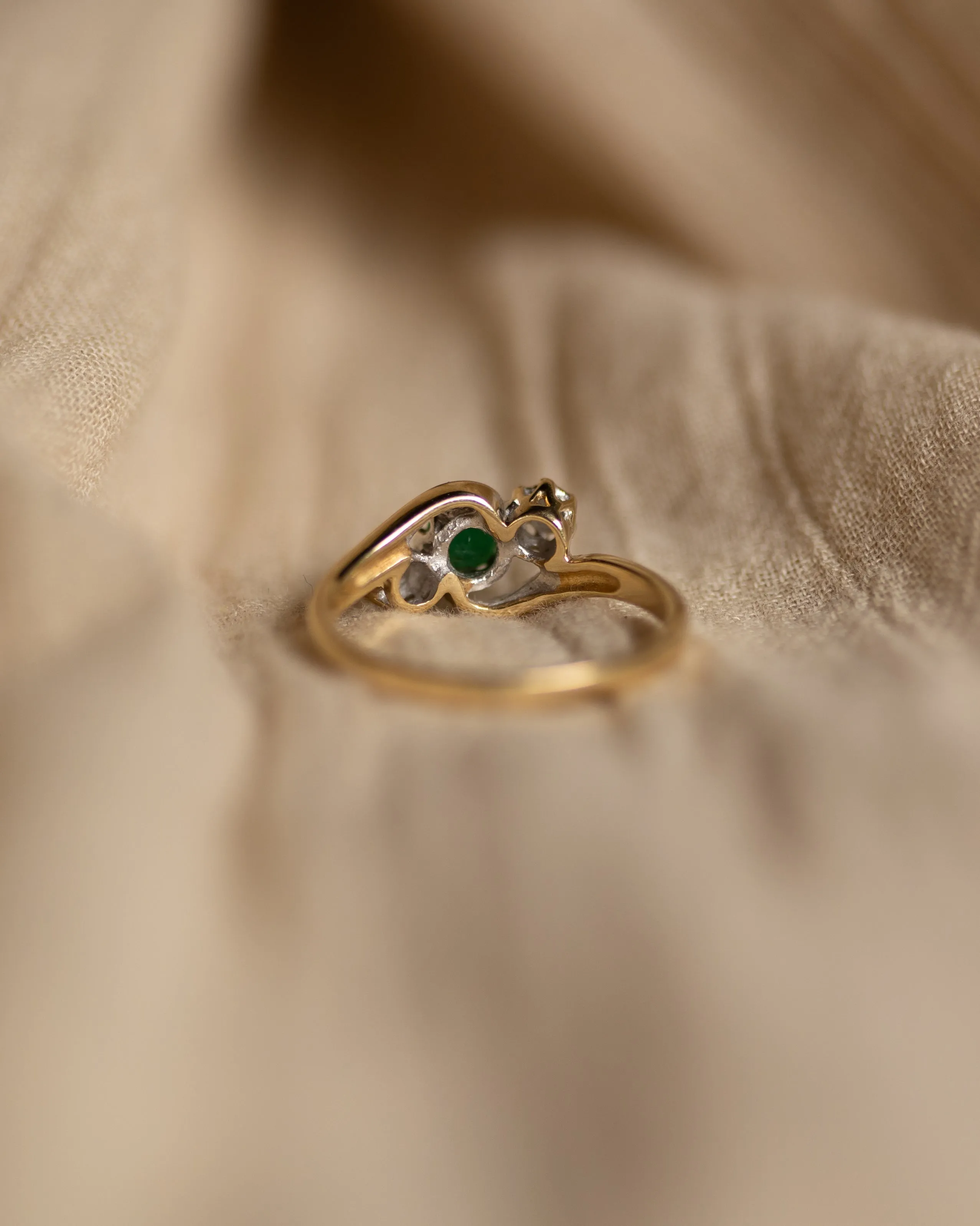 Astrid 1990 Vintage 9ct Gold Emerald & Diamond Trilogy Ring sold by Rock n Rose product image thumbnail 5