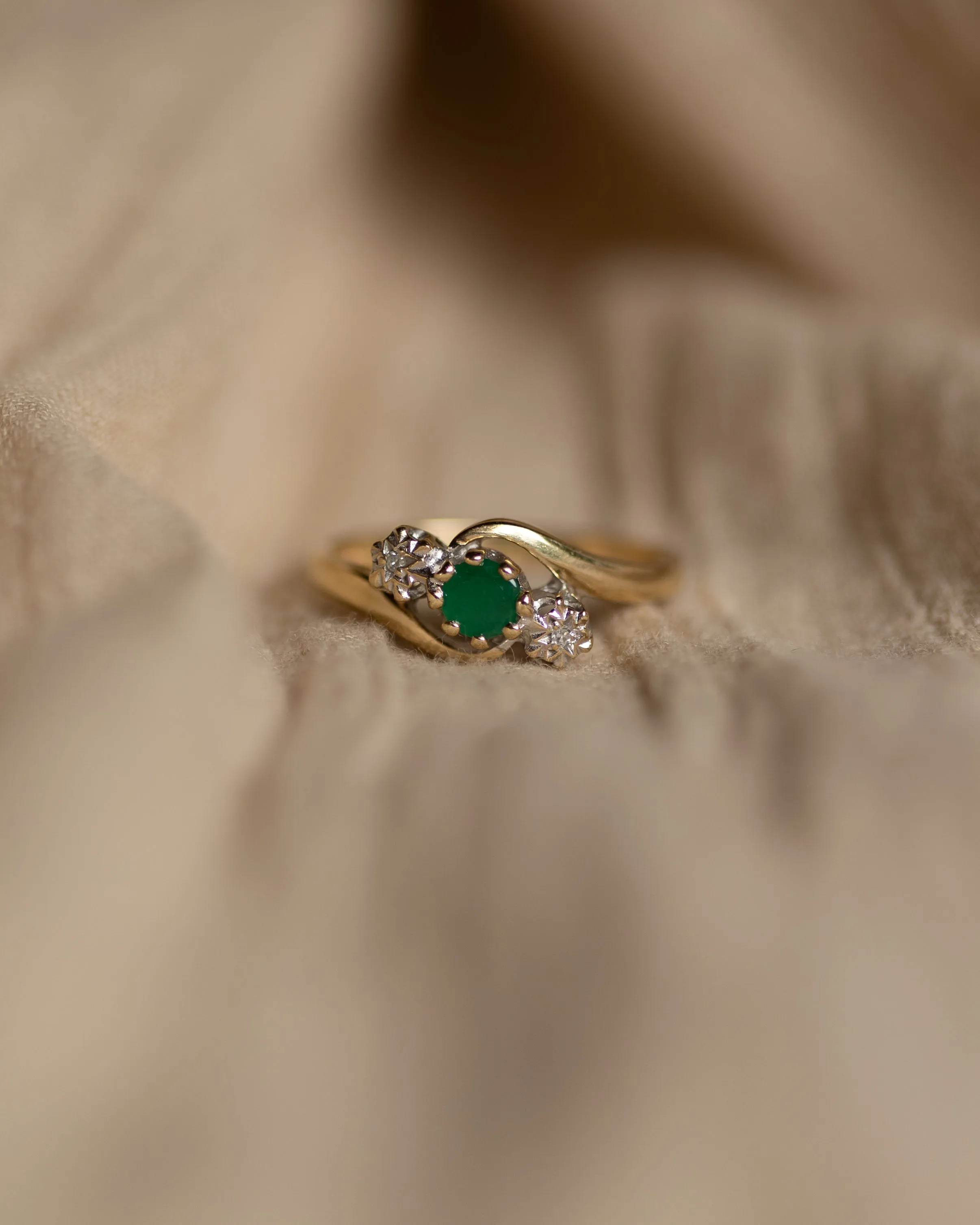 Astrid 1990 Vintage 9ct Gold Emerald & Diamond Trilogy Ring sold by Rock n Rose product image thumbnail 3