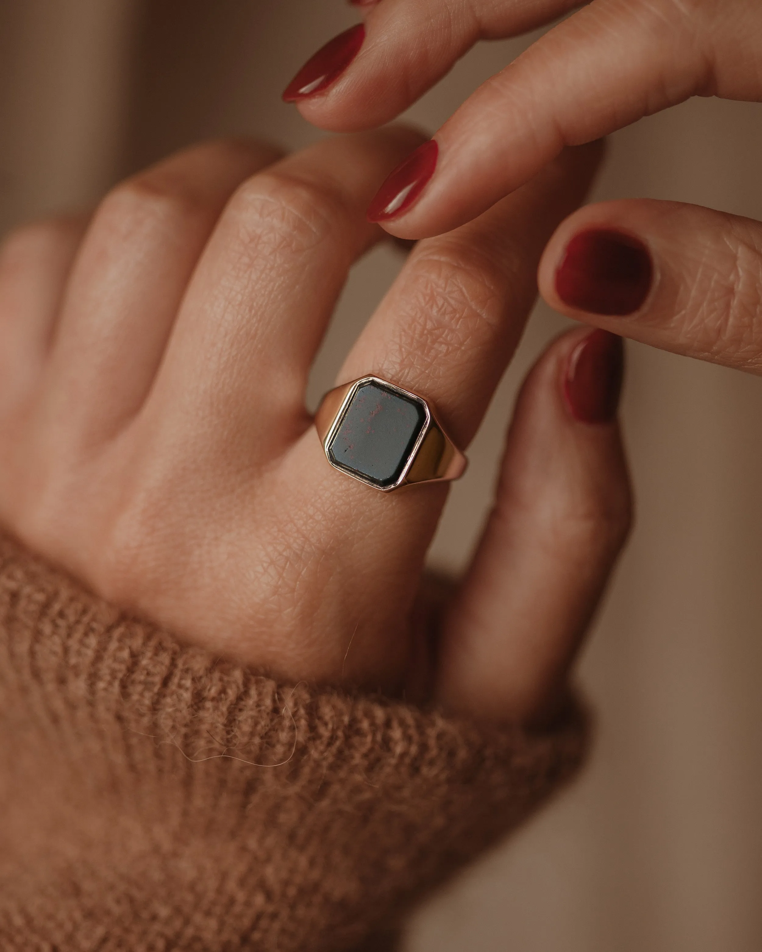 Veronica 1973 Vintage 9ct Gold Bloodstone Signet Ring sold by Rock n Rose product image thumbnail 2