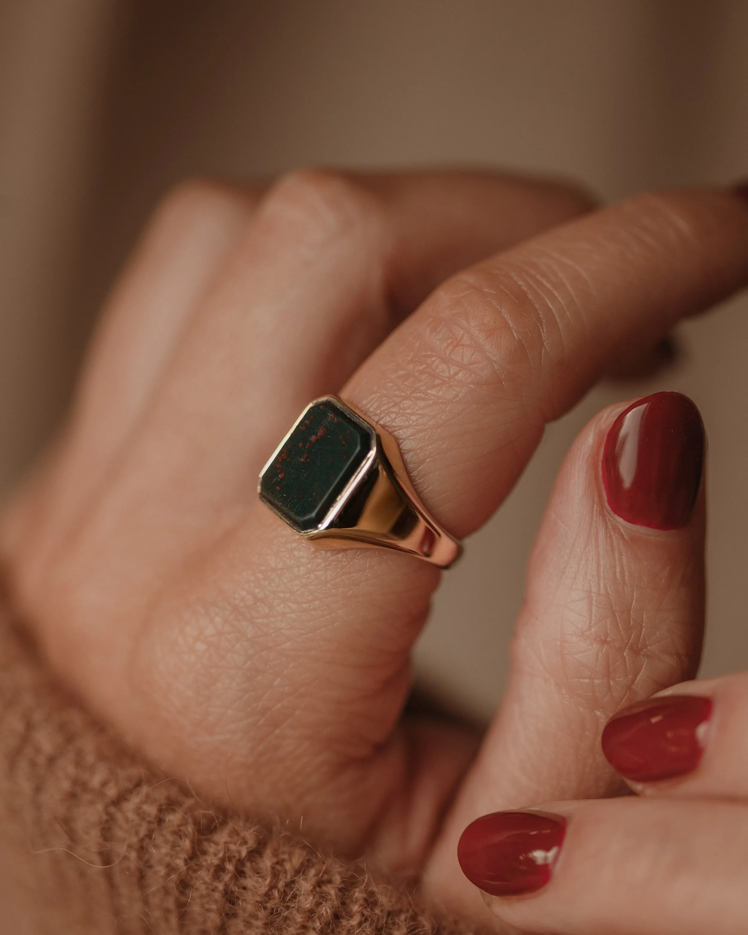 Veronica 1973 Vintage 9ct Gold Bloodstone Signet Ring sold by Rock n Rose