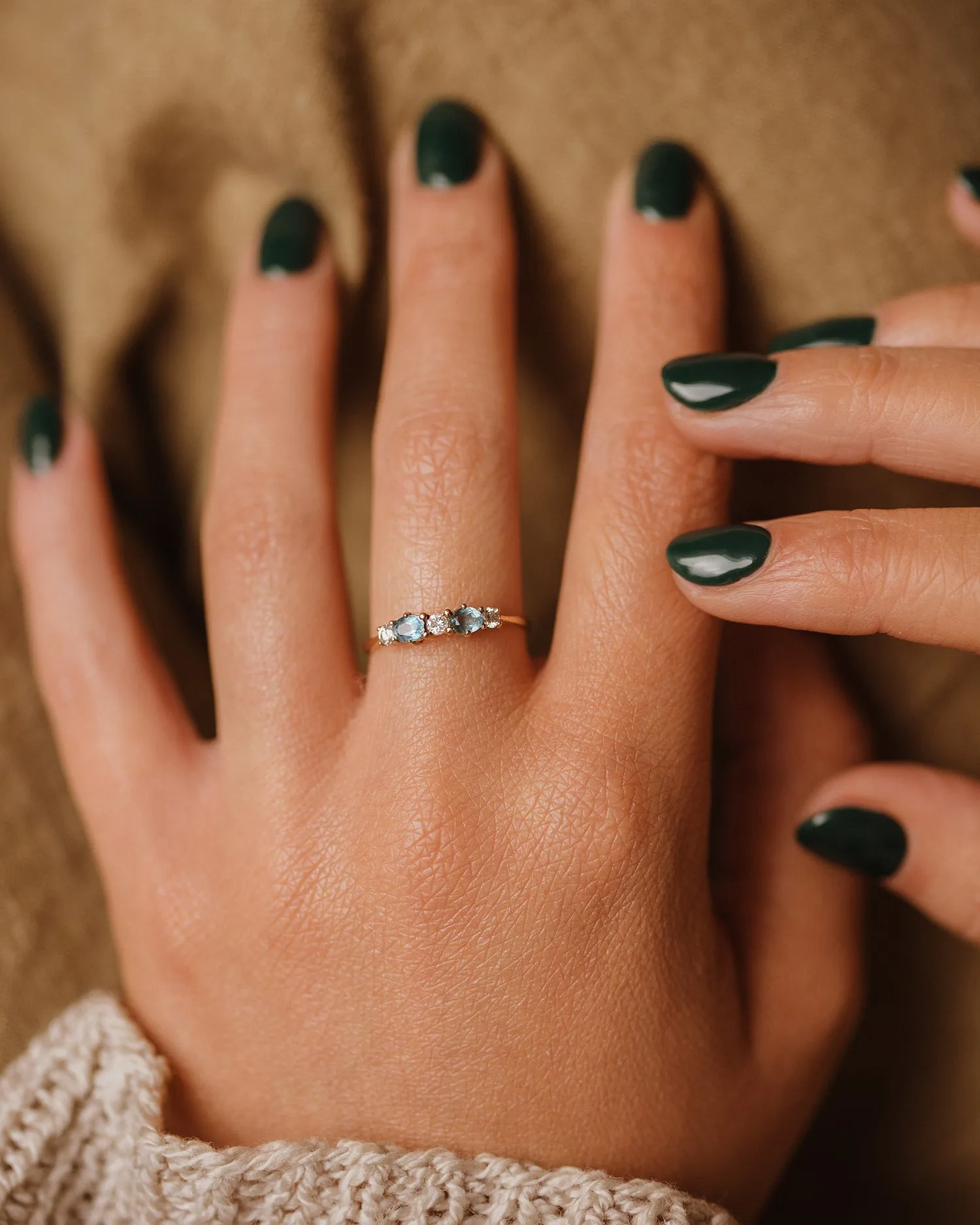 Edith 1989 9ct Gold Blue Topaz & Diamond Ring sold by Rock n Rose