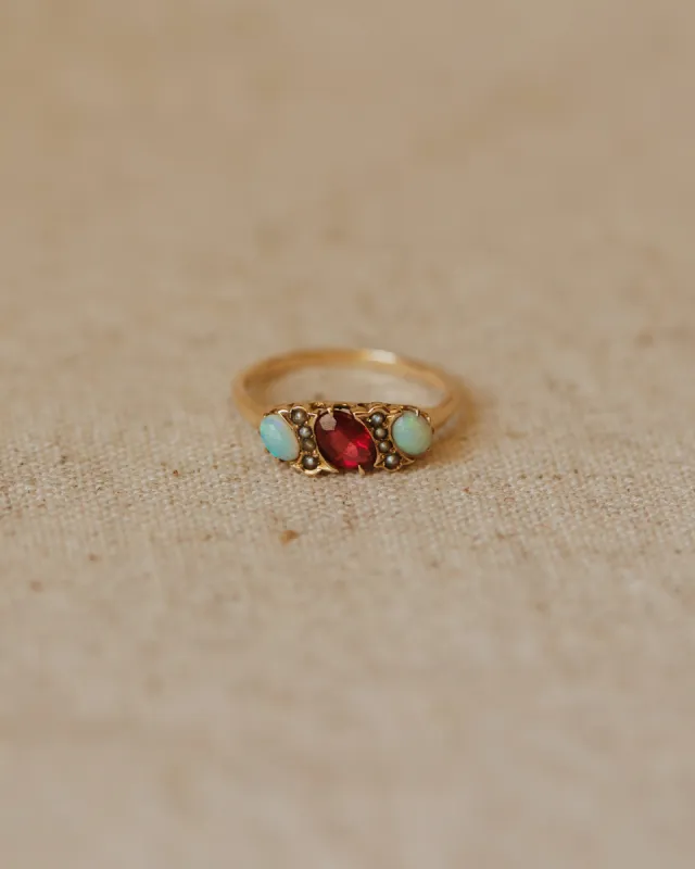 Rosie Antique 18ct Gold Ruby, Opal & Pearl Ring sold by Rock n Rose