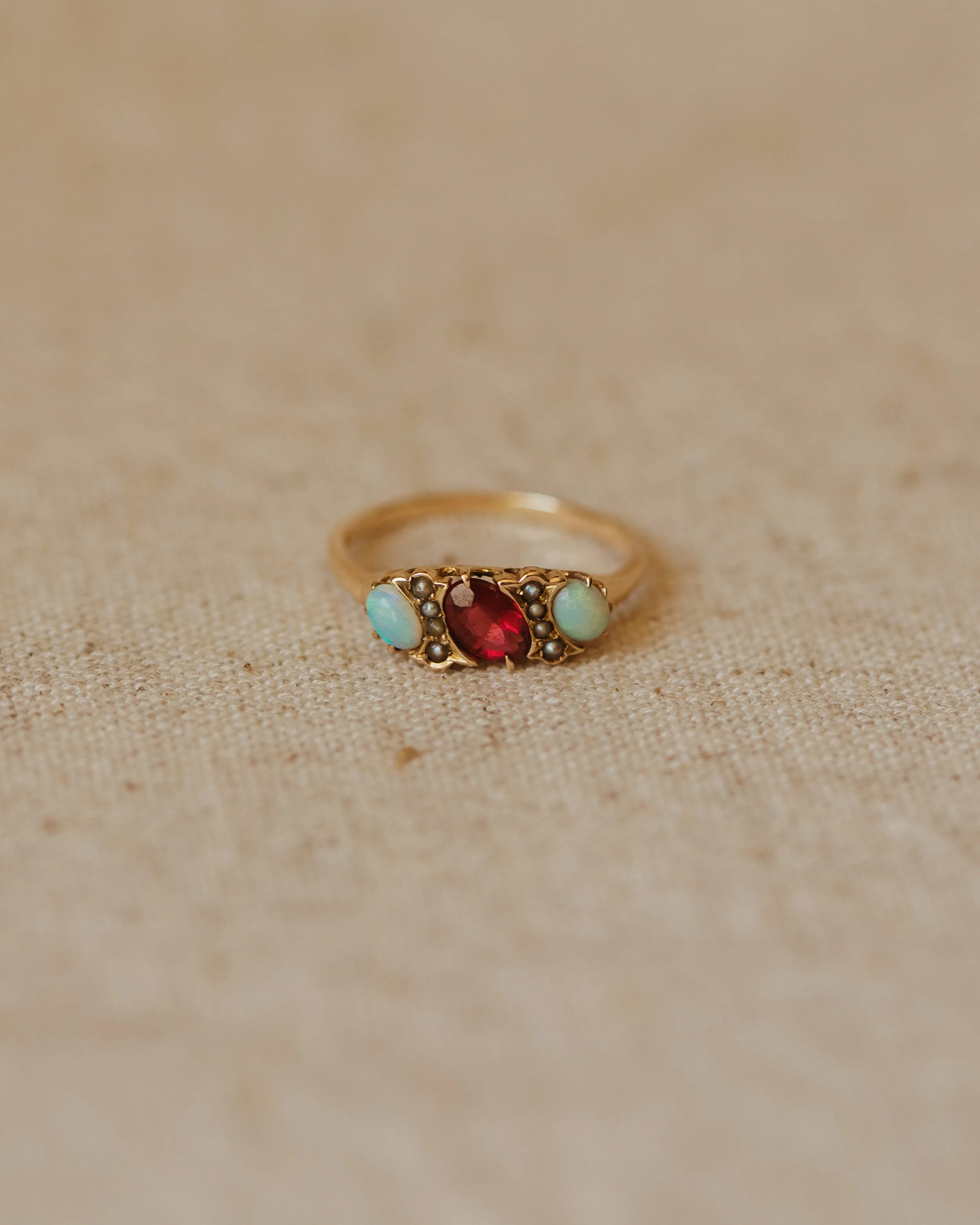 Rosie Antique 18ct Gold Ruby, Opal & Pearl Ring sold by Rock n Rose