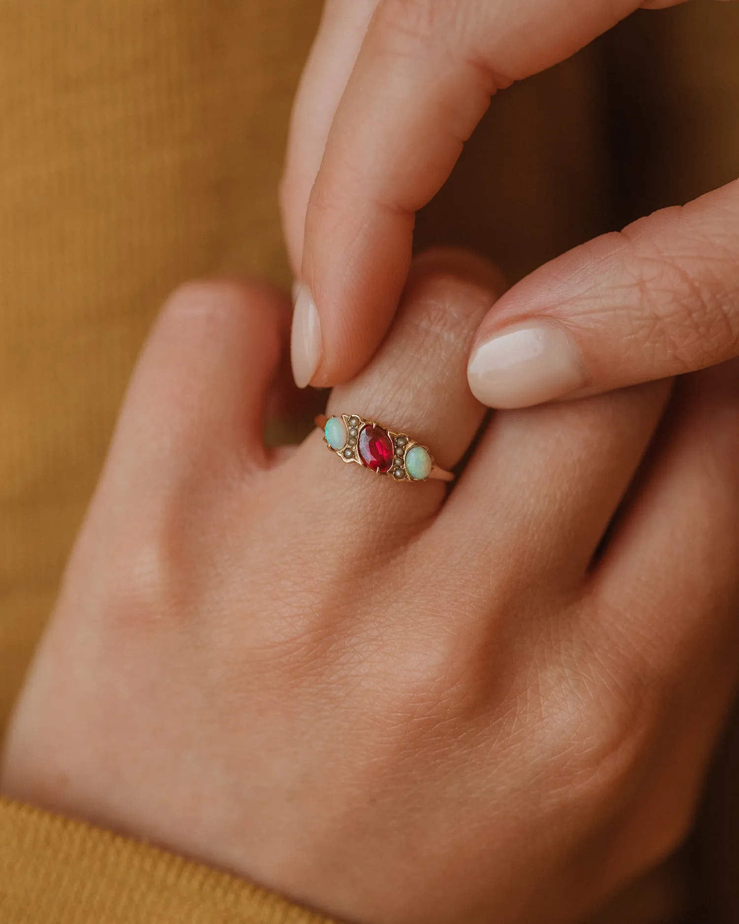 Rosie Antique 18ct Gold Ruby, Opal & Pearl Ring sold by Rock n Rose product image thumbnail 2