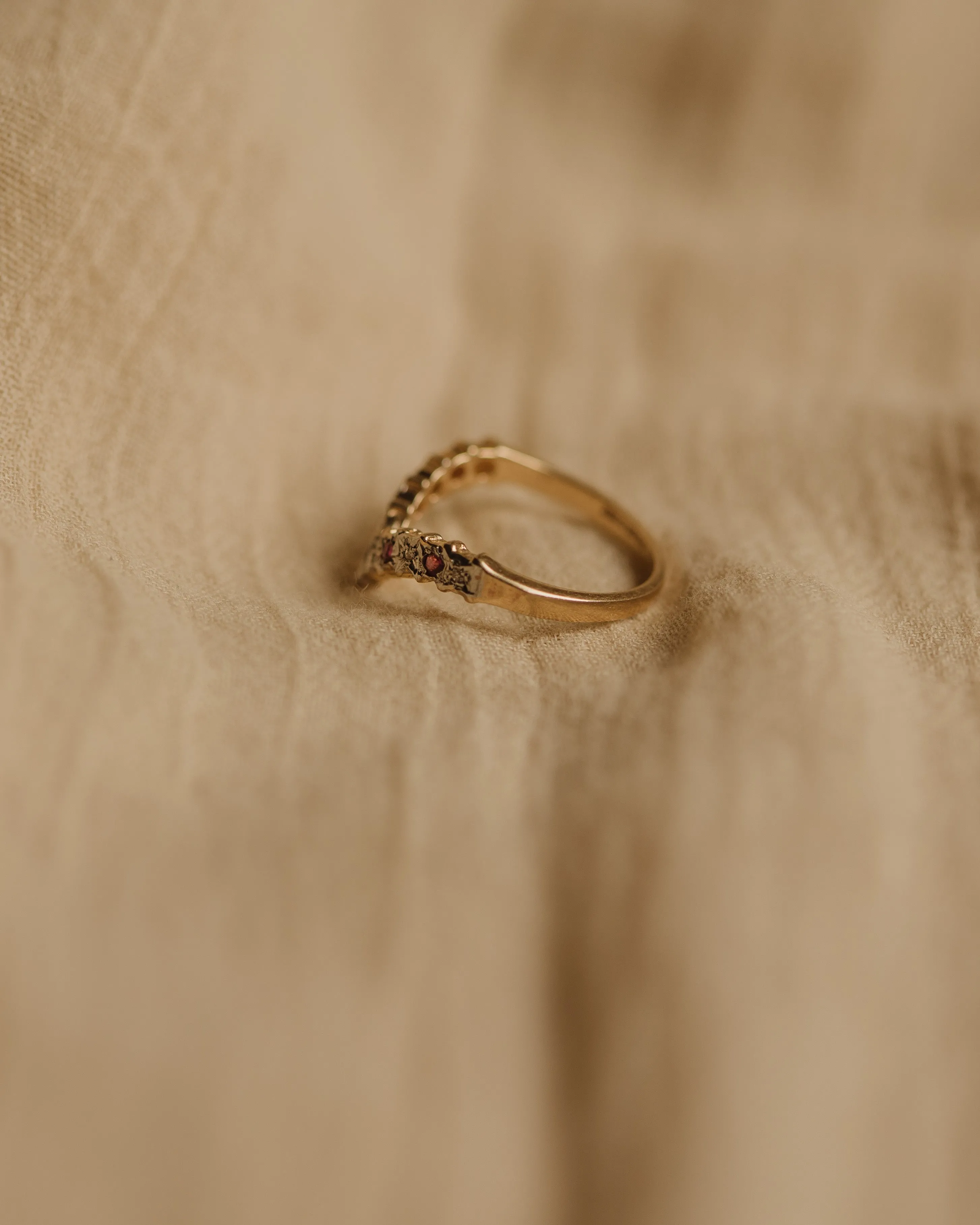 Callie Vintage 9ct Gold Ruby & Diamond Wishbone Ring sold by Rock n Rose product image thumbnail 5