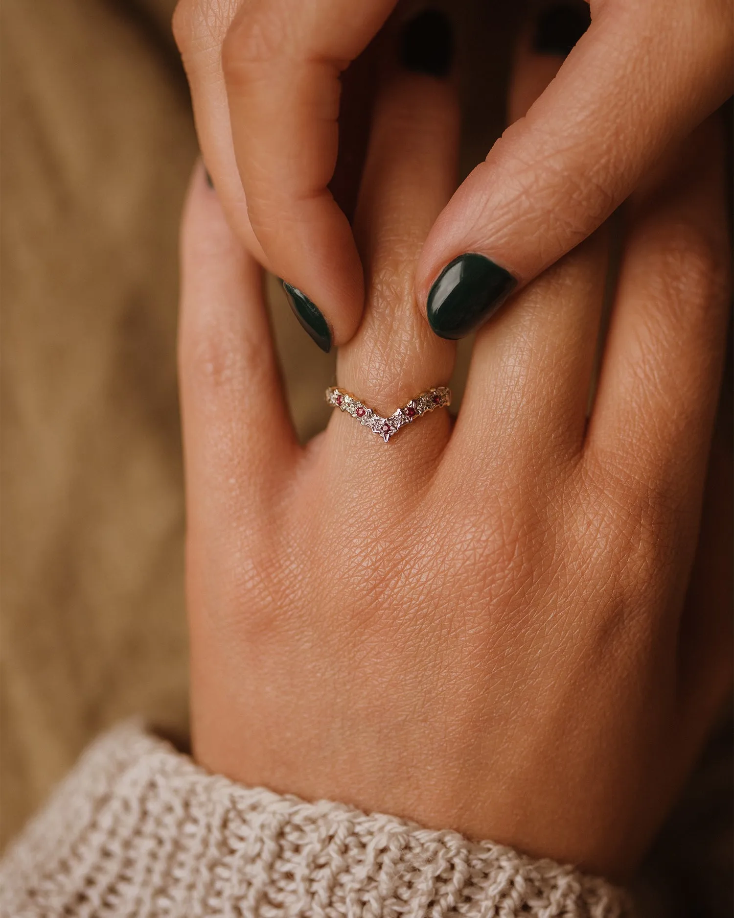 Callie Vintage 9ct Gold Ruby & Diamond Wishbone Ring sold by Rock n Rose product image thumbnail 2